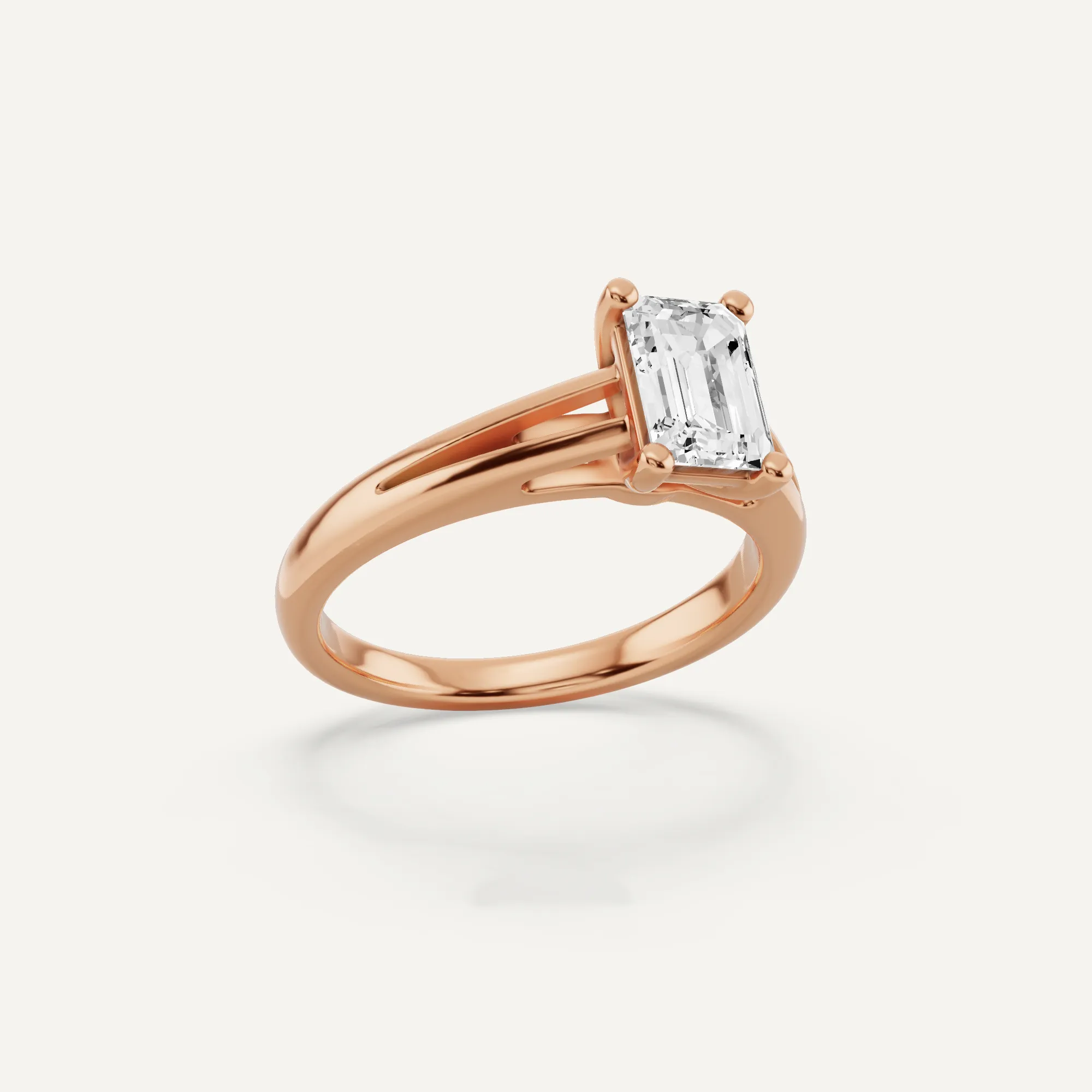 1 ctw Emerald Diamond Double Band Solitaire Engagement Ring