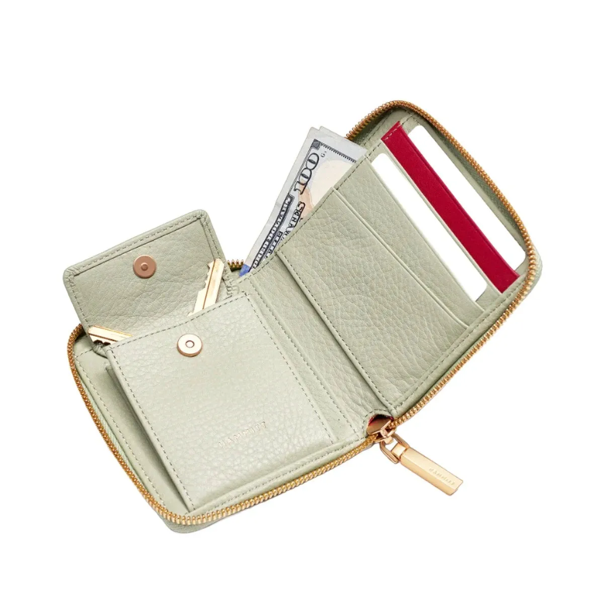 5 NORTH Compact Wallet in Cypress Sage/ Gold