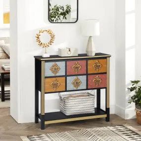 6-Drawer Royal Flower Console Table with Bottom Shelf -MFSTUDIO