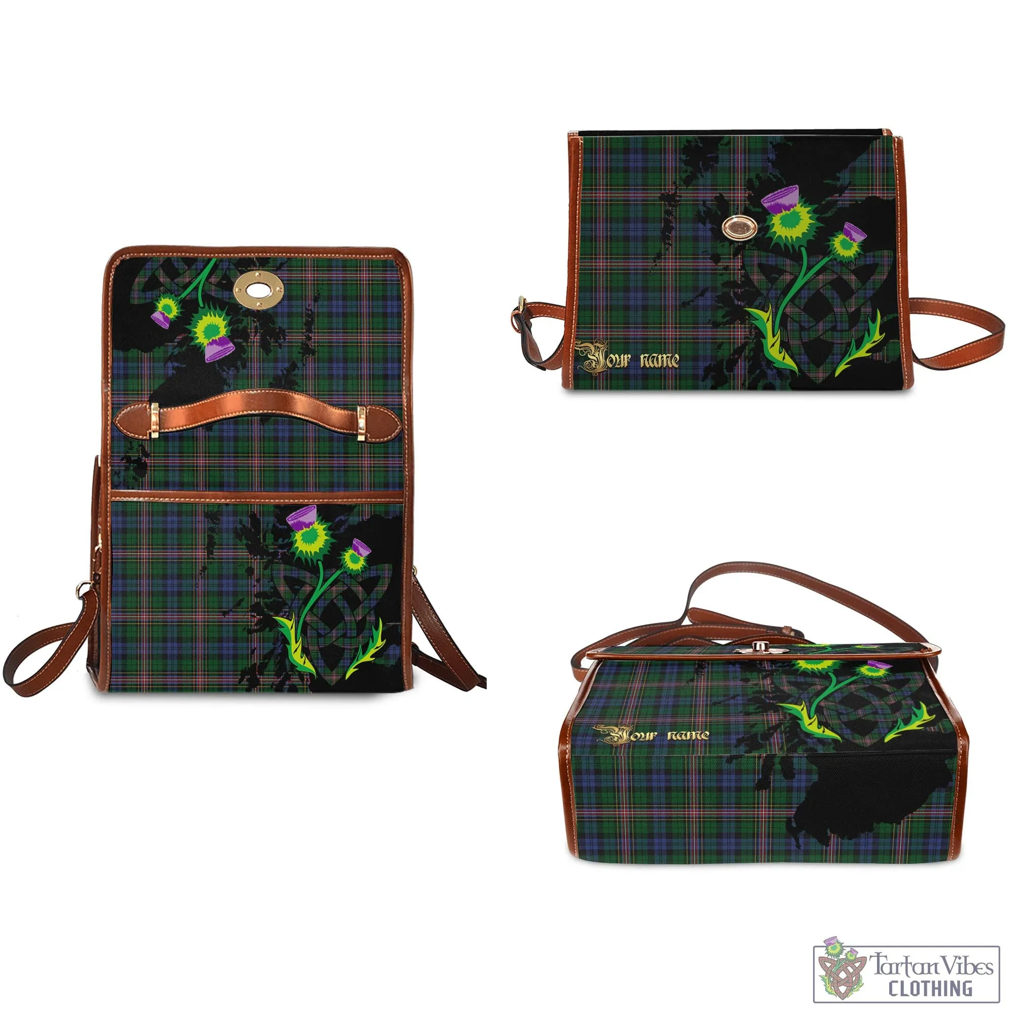 Allison Tartan Waterproof Canvas Bag with Scotland Map and Thistle Celtic Accents
