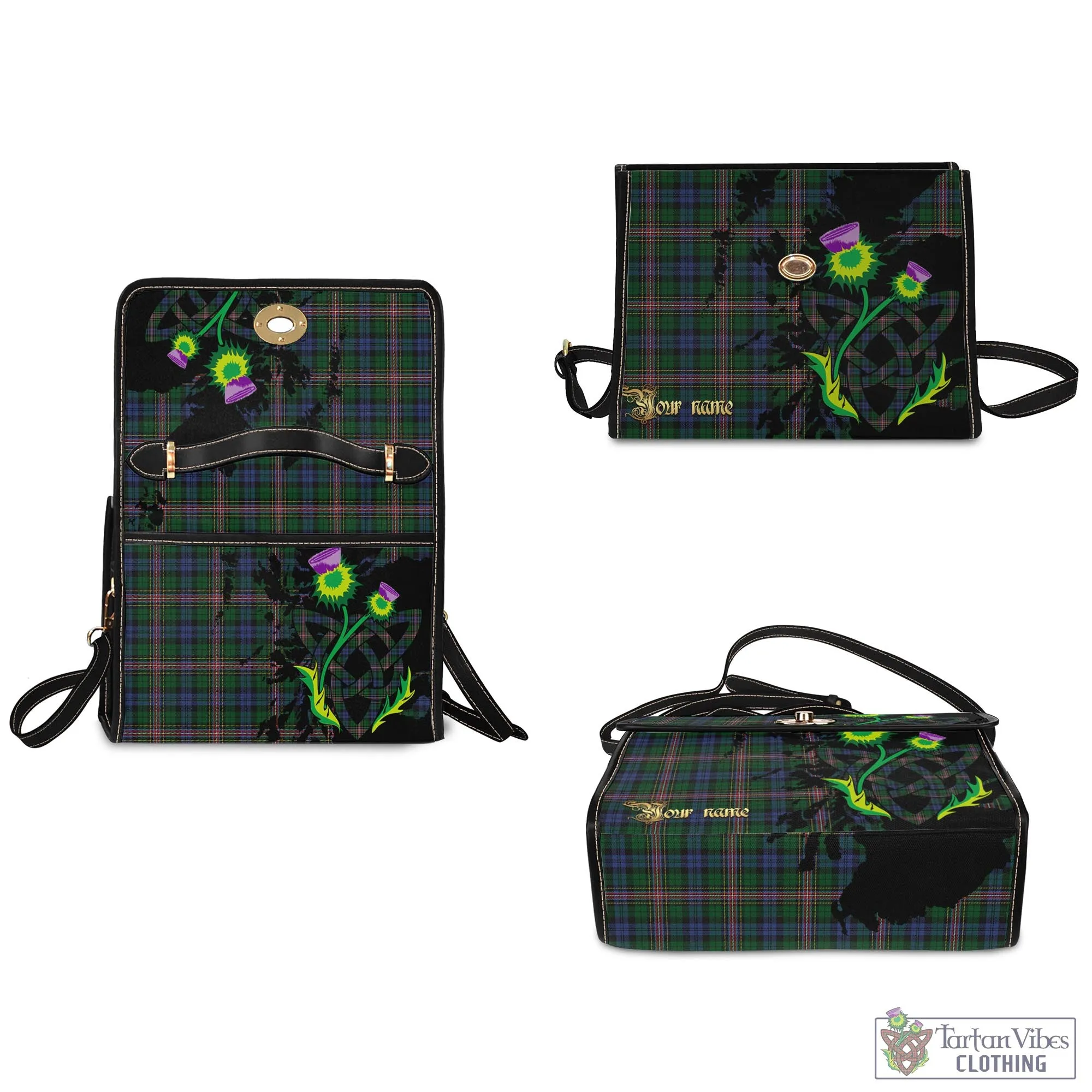 Allison Tartan Waterproof Canvas Bag with Scotland Map and Thistle Celtic Accents