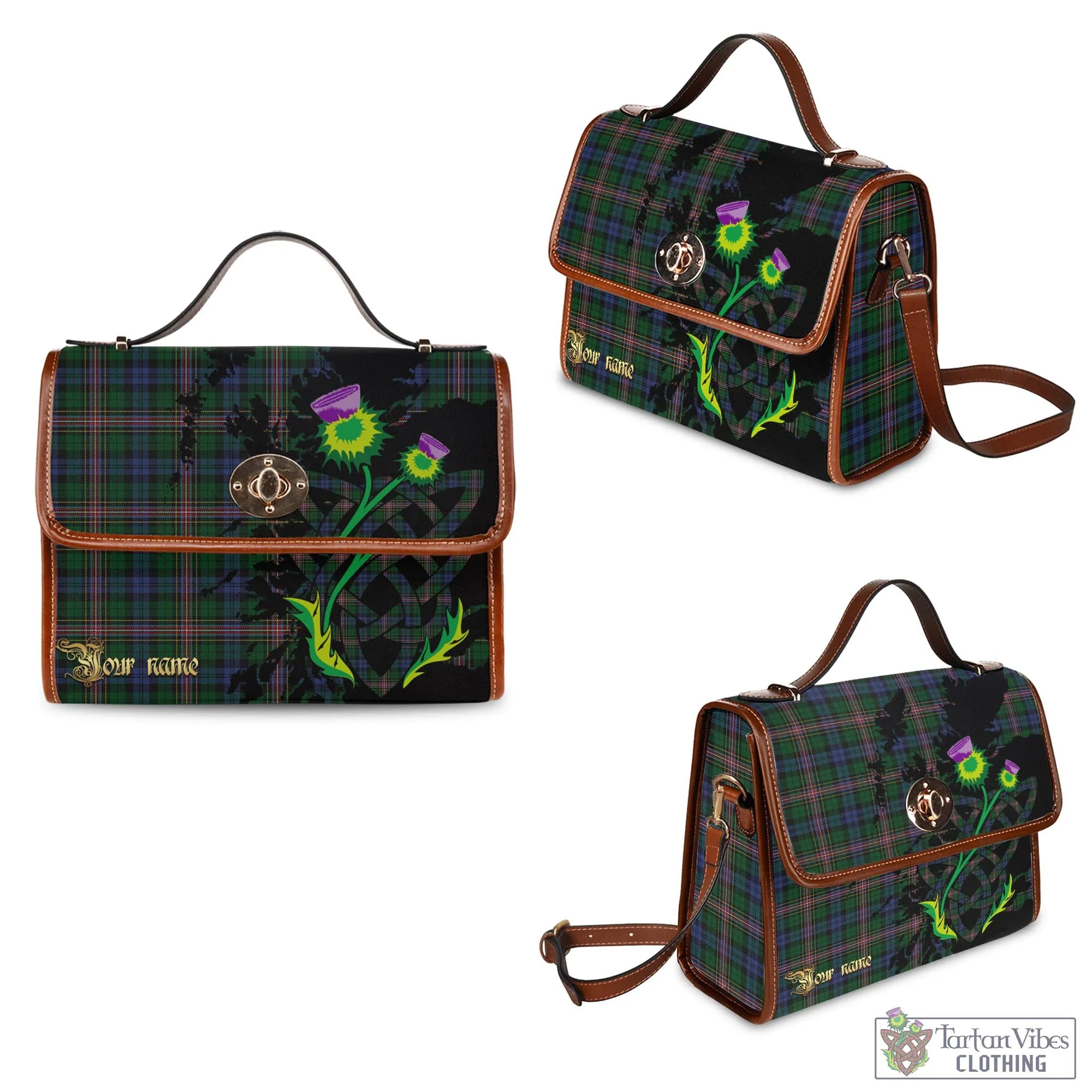Allison Tartan Waterproof Canvas Bag with Scotland Map and Thistle Celtic Accents