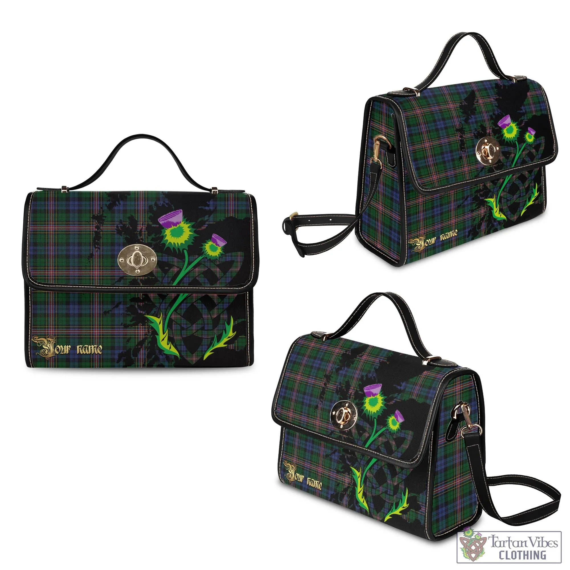 Allison Tartan Waterproof Canvas Bag with Scotland Map and Thistle Celtic Accents