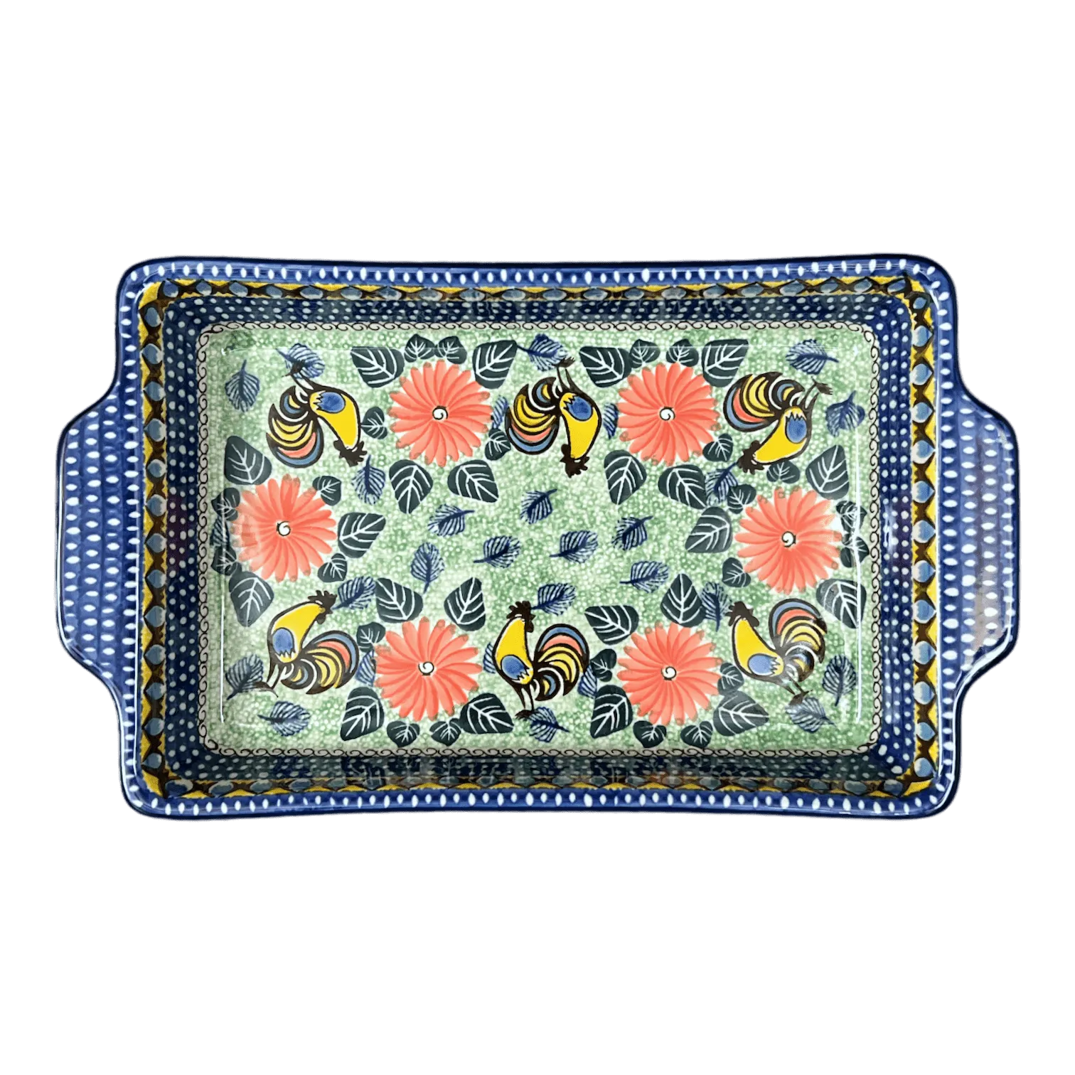 Baker, Rectangular, Handles, 15.5" x 9" in "Regal Roosters" by Ceramika Artystyczna | AA56-U2617