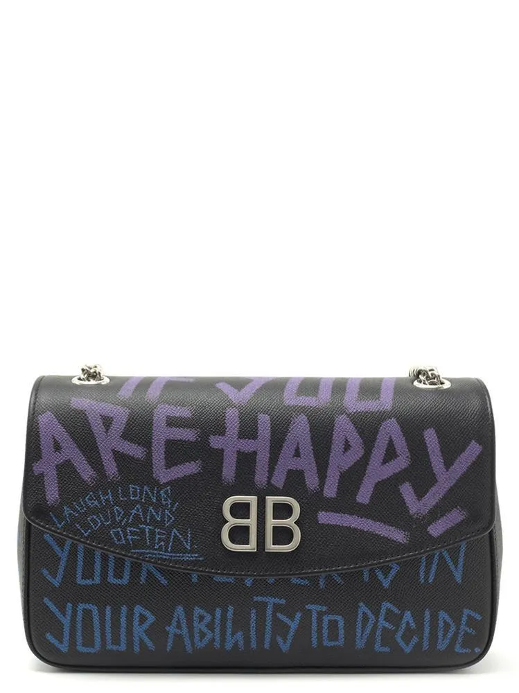 Balenciaga BB Chain Graffiti Shoulder Bag