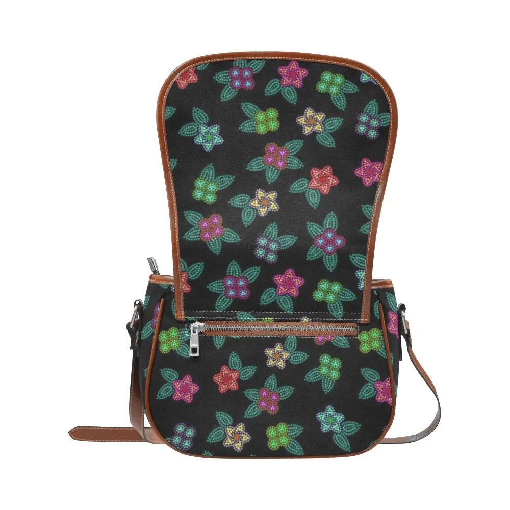 Berry Flowers Black Saddle Bag/Large