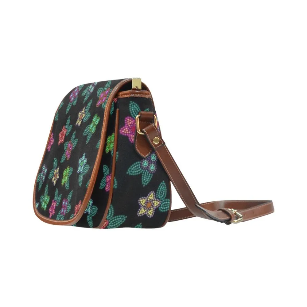 Berry Flowers Black Saddle Bag/Large