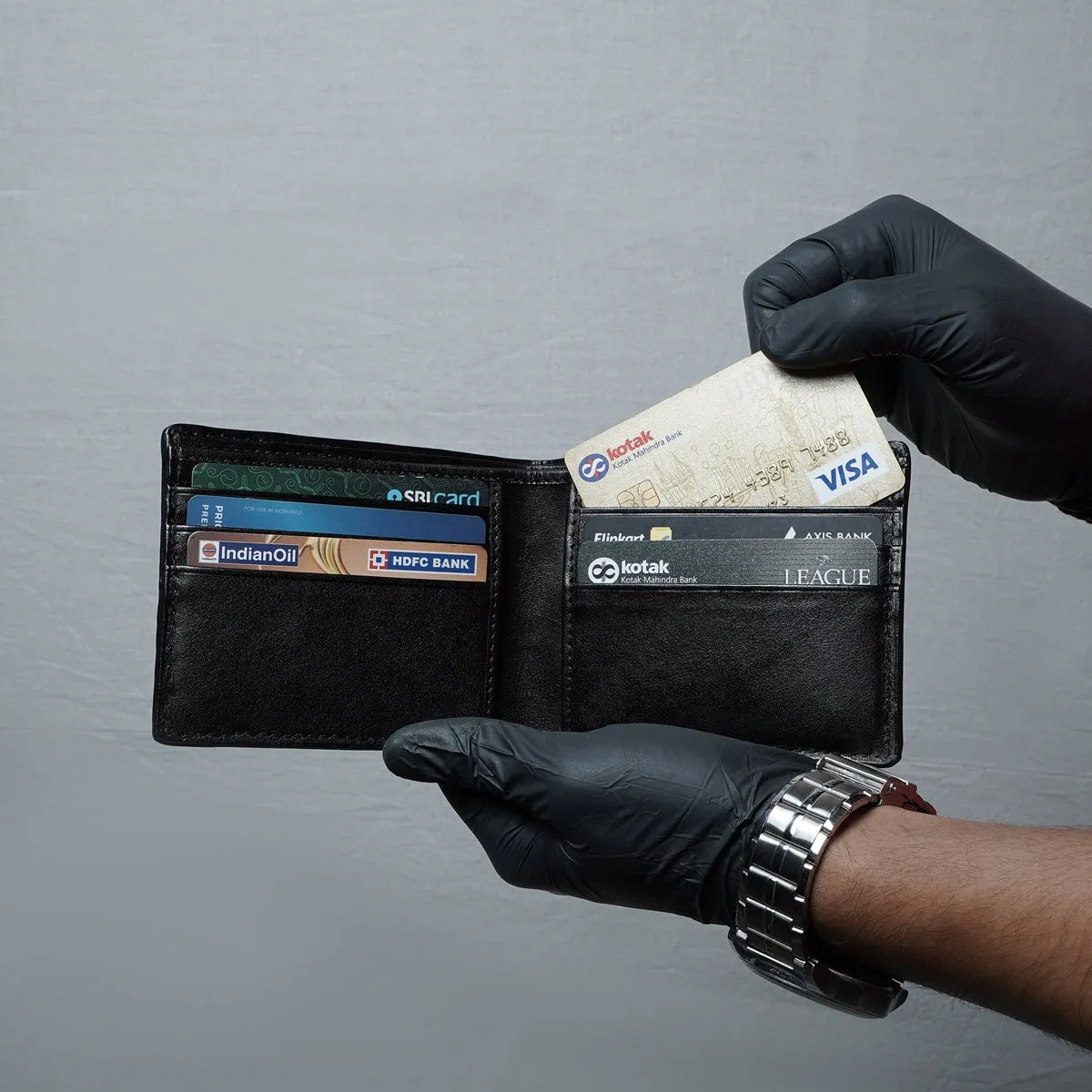 Black Caviar Finish Stingray Leather Bi-Fold Wallet