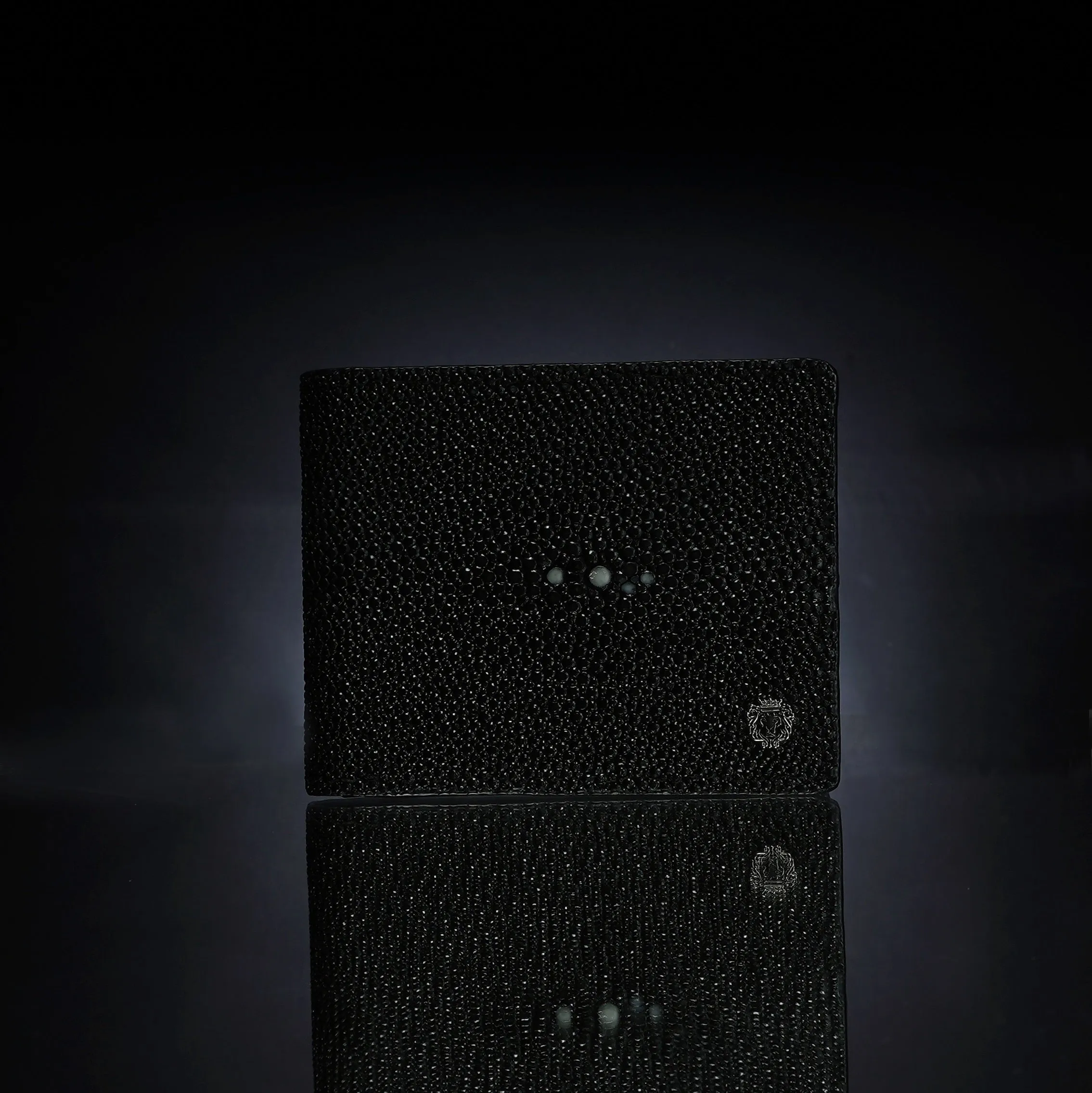 Black Caviar Finish Stingray Leather Bi-Fold Wallet