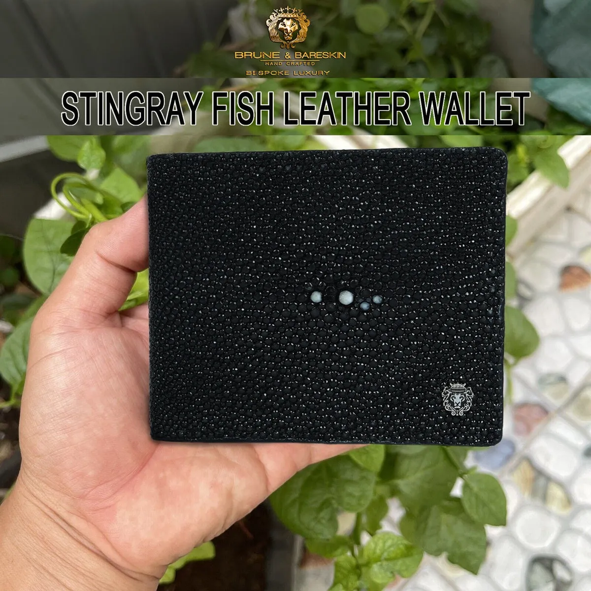 Black Caviar Finish Stingray Leather Bi-Fold Wallet