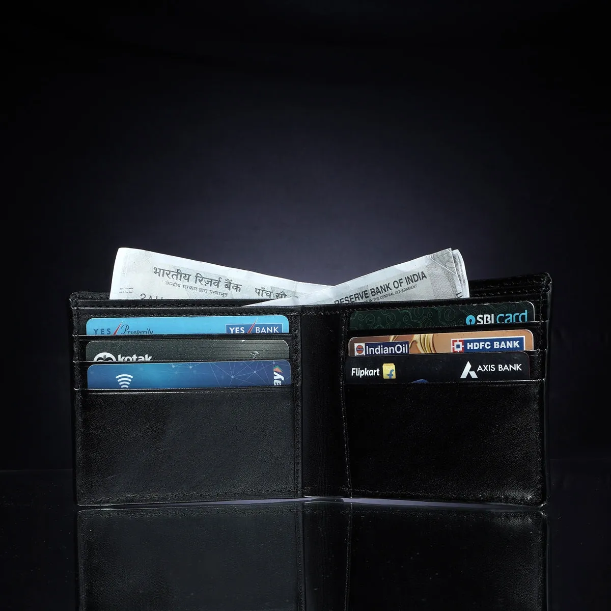 Black Caviar Finish Stingray Leather Bi-Fold Wallet