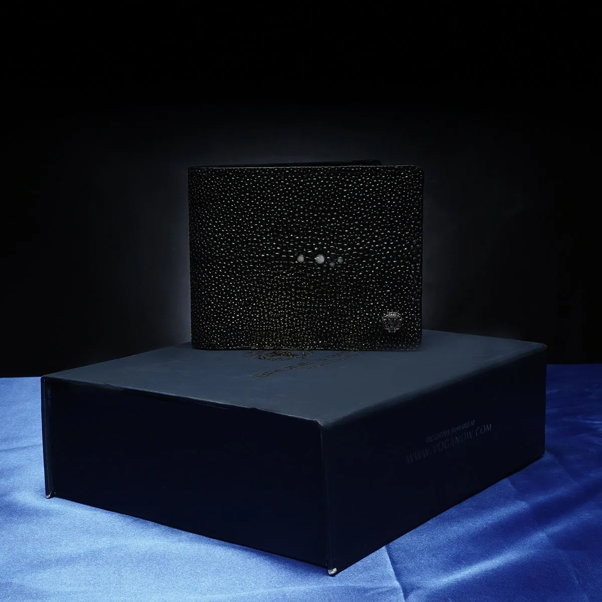 Black Caviar Finish Stingray Leather Bi-Fold Wallet
