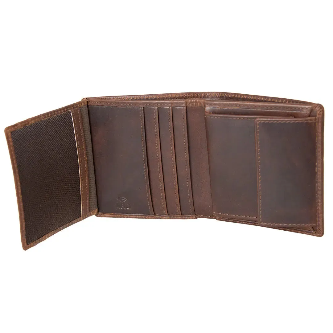 BOL Men's Vintage Leather Tri-fold with Change Pocket Wallet