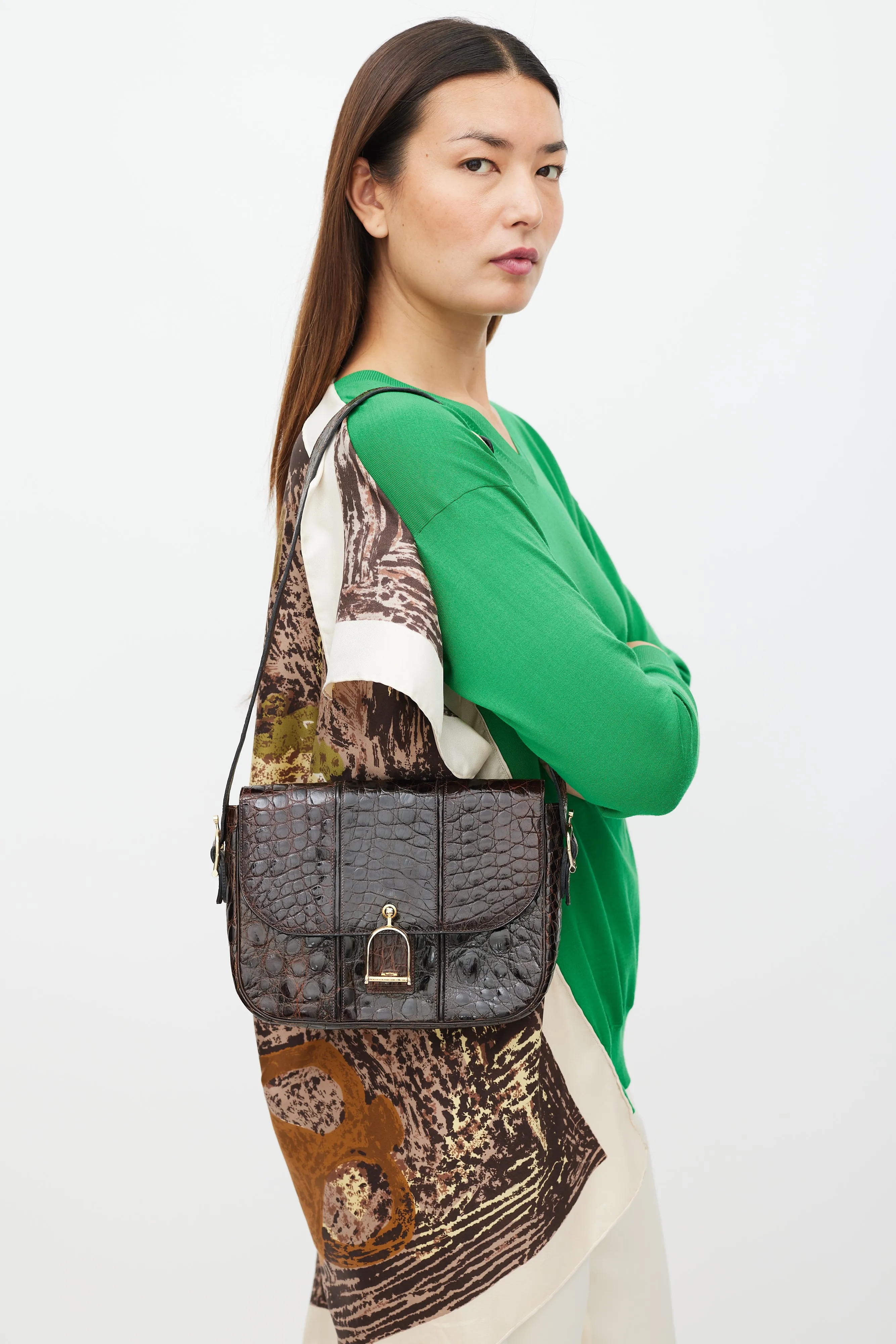 Brown & Gold Leather Embossed Bag