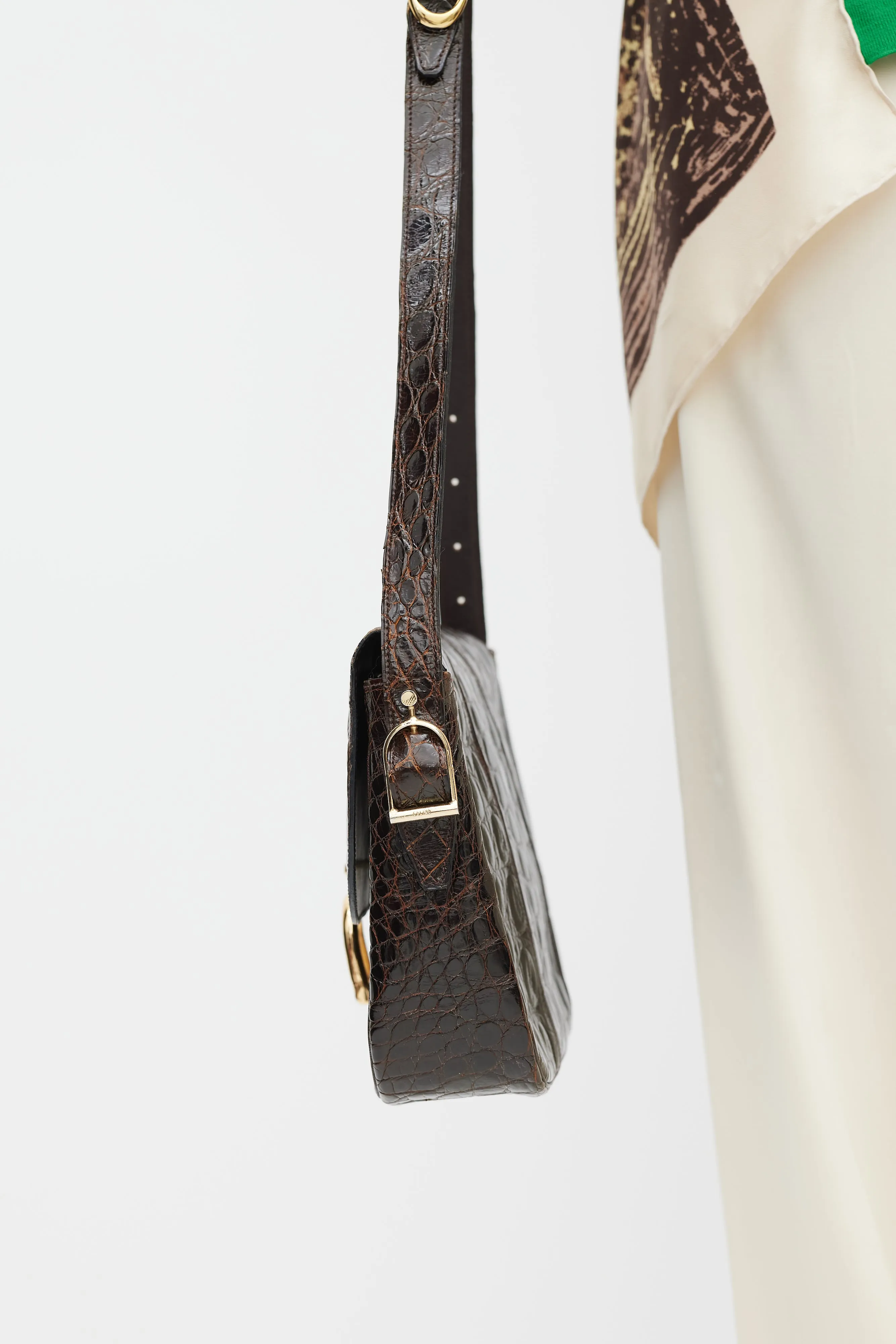 Brown & Gold Leather Embossed Bag