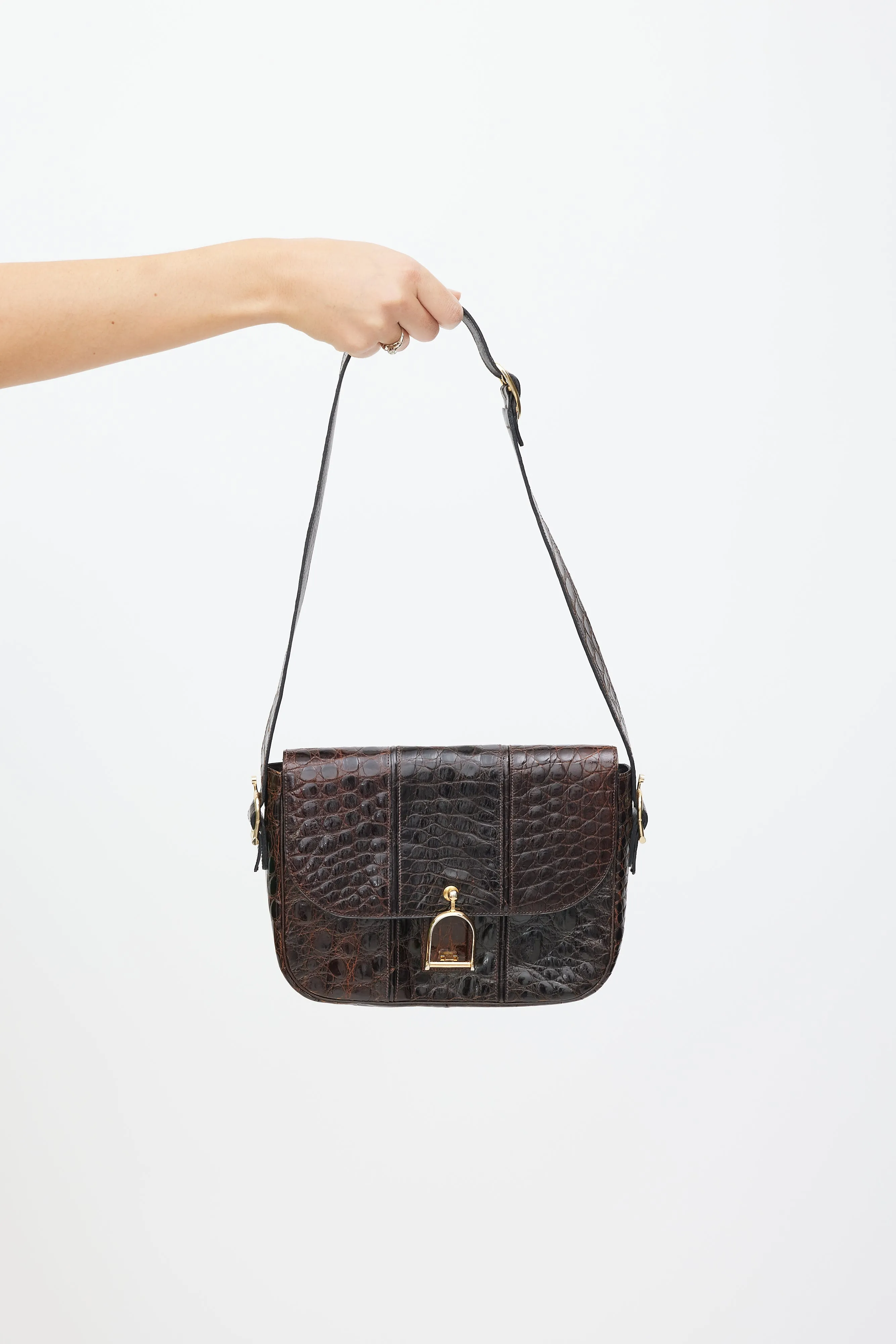 Brown & Gold Leather Embossed Bag