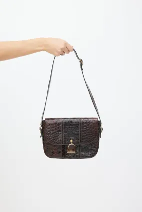 Brown & Gold Leather Embossed Bag