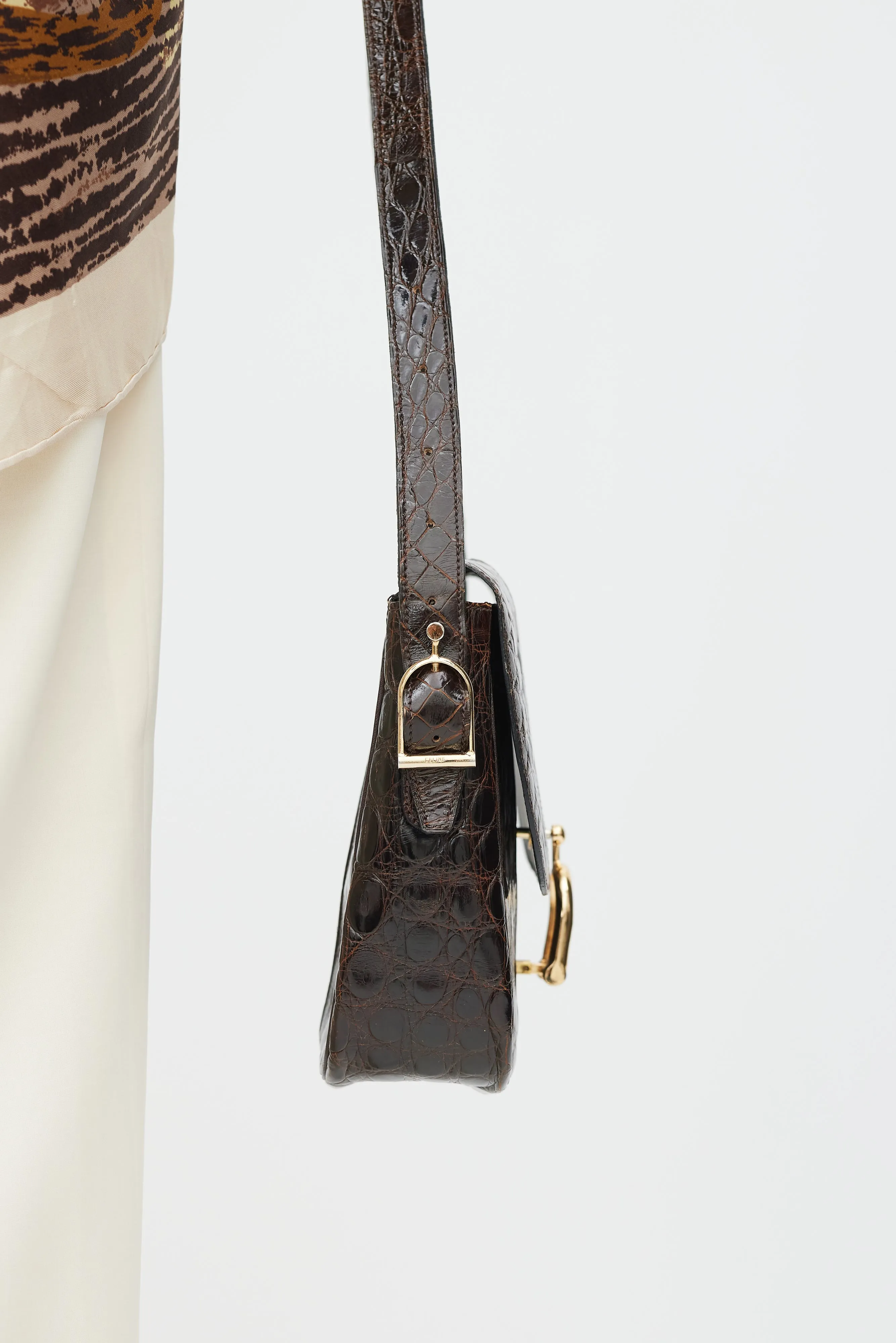 Brown & Gold Leather Embossed Bag