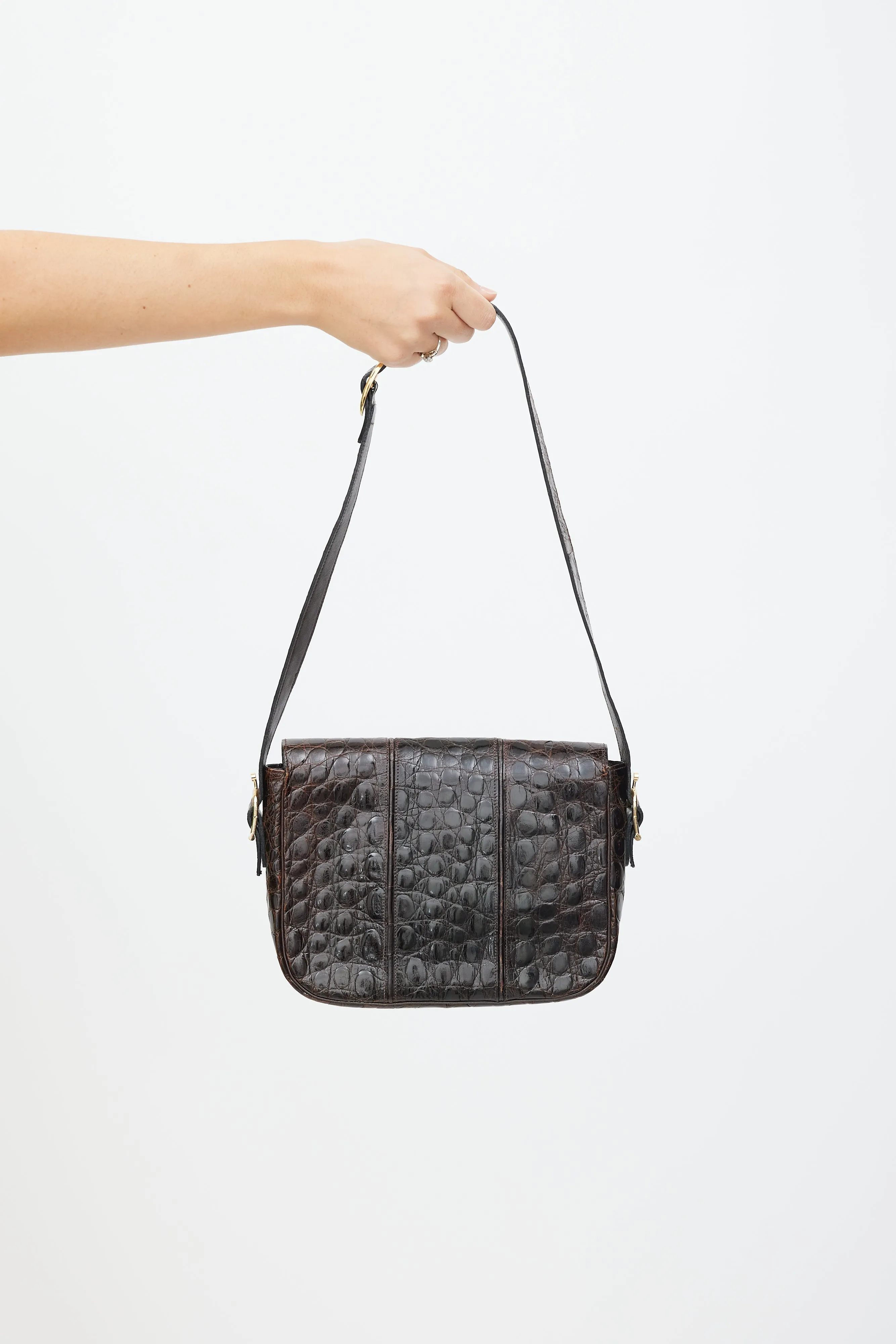 Brown & Gold Leather Embossed Bag