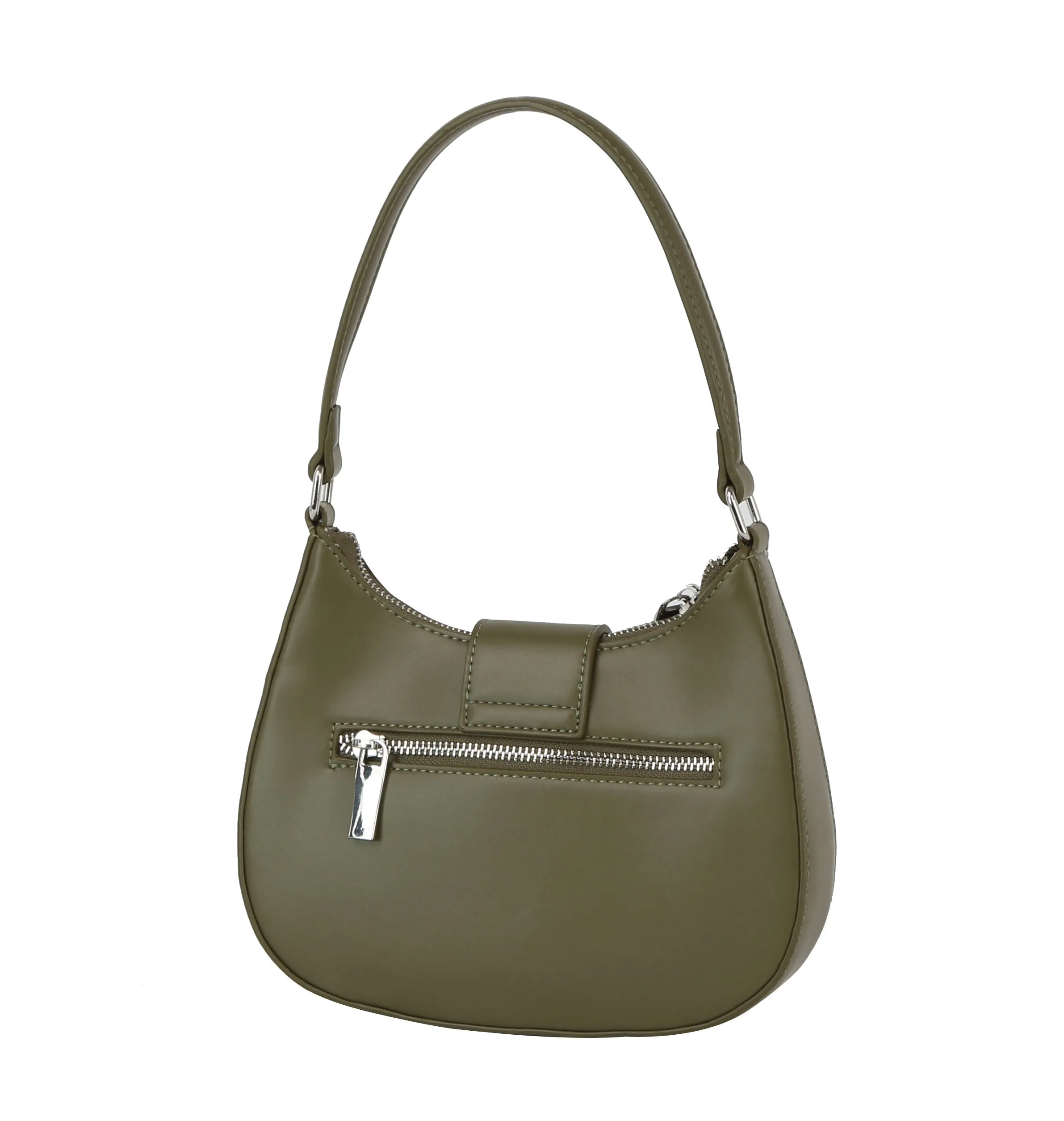 Buckle front flap shoulder bag