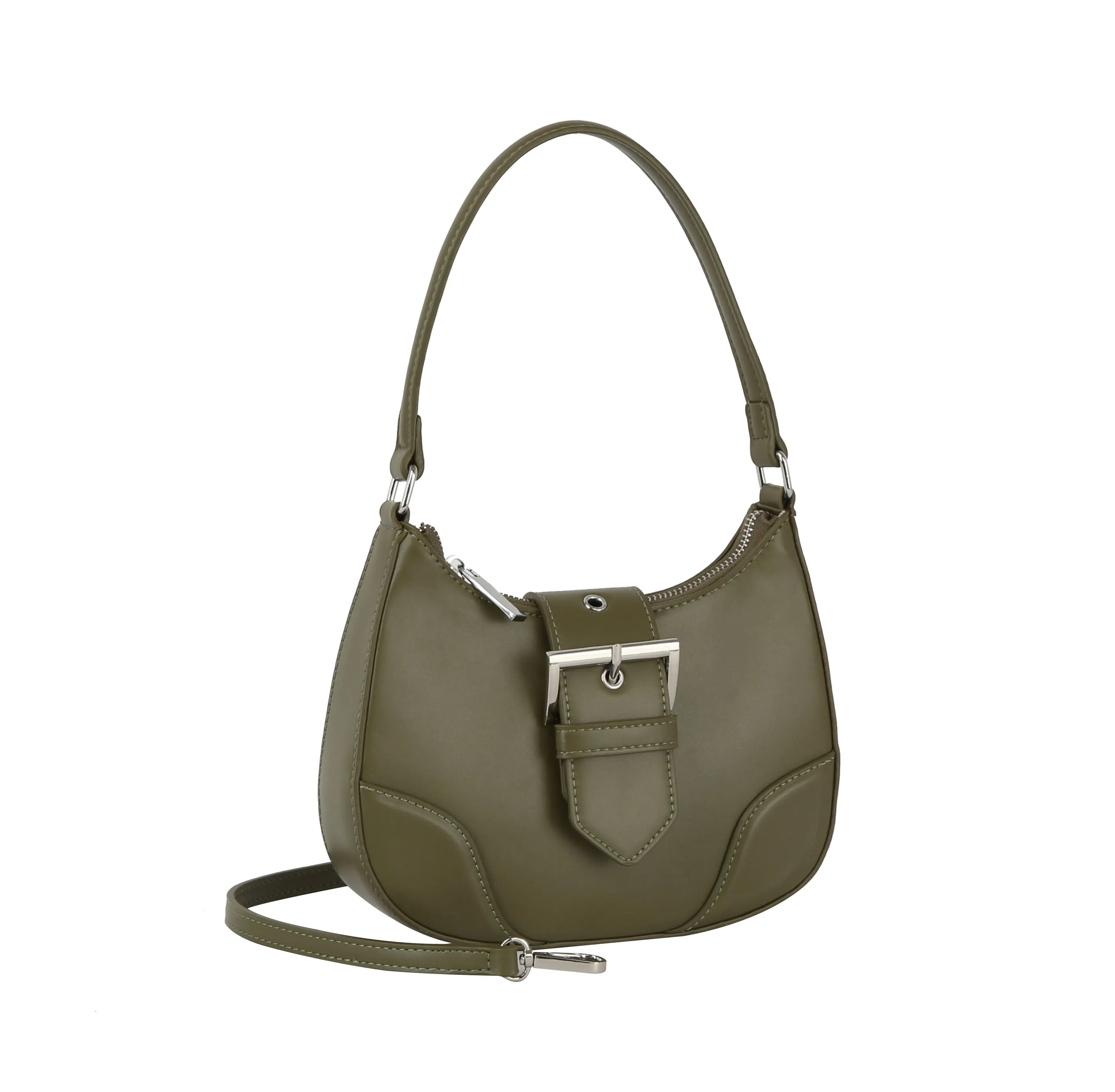 Buckle front flap shoulder bag