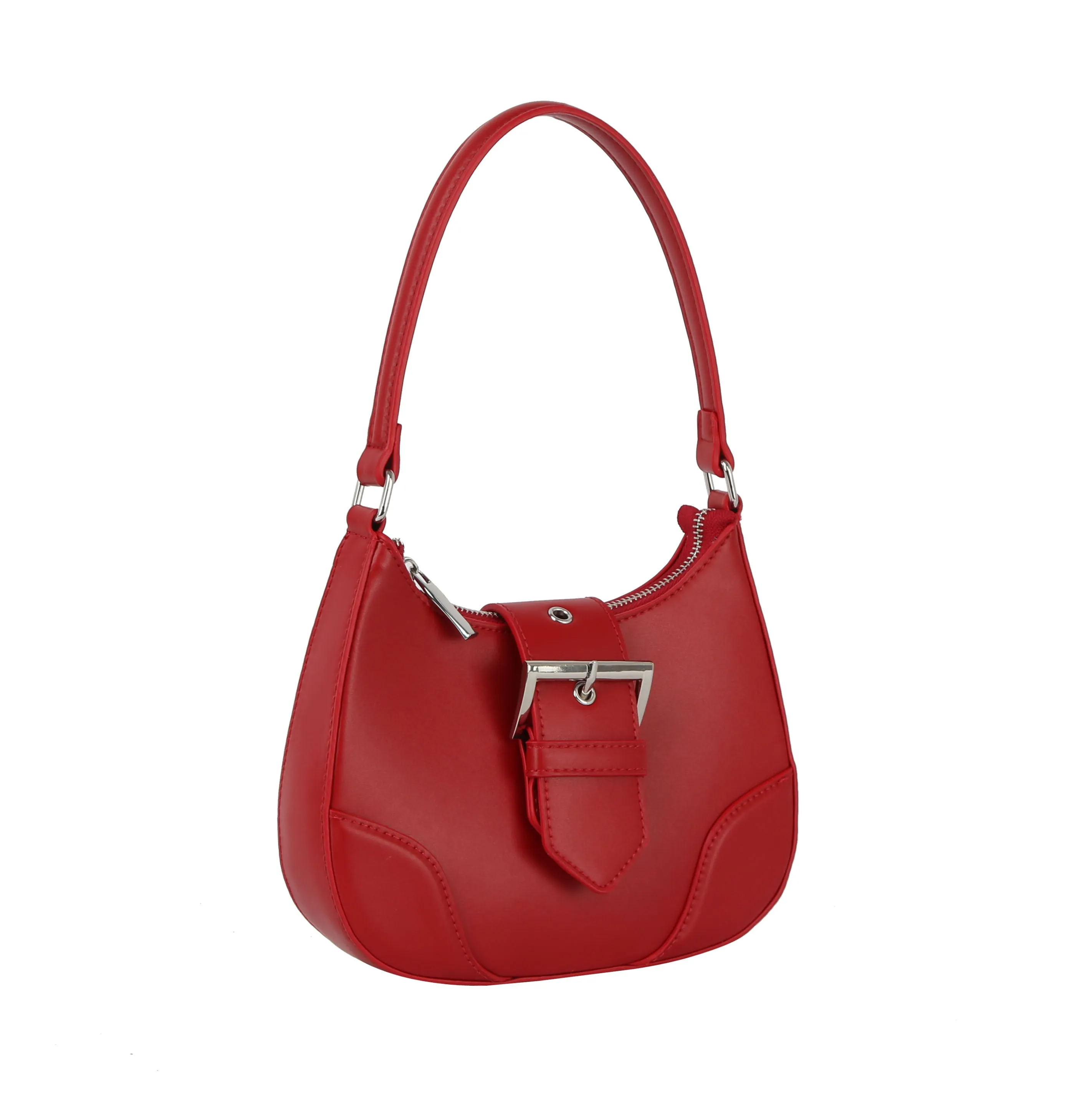 Buckle front flap shoulder bag