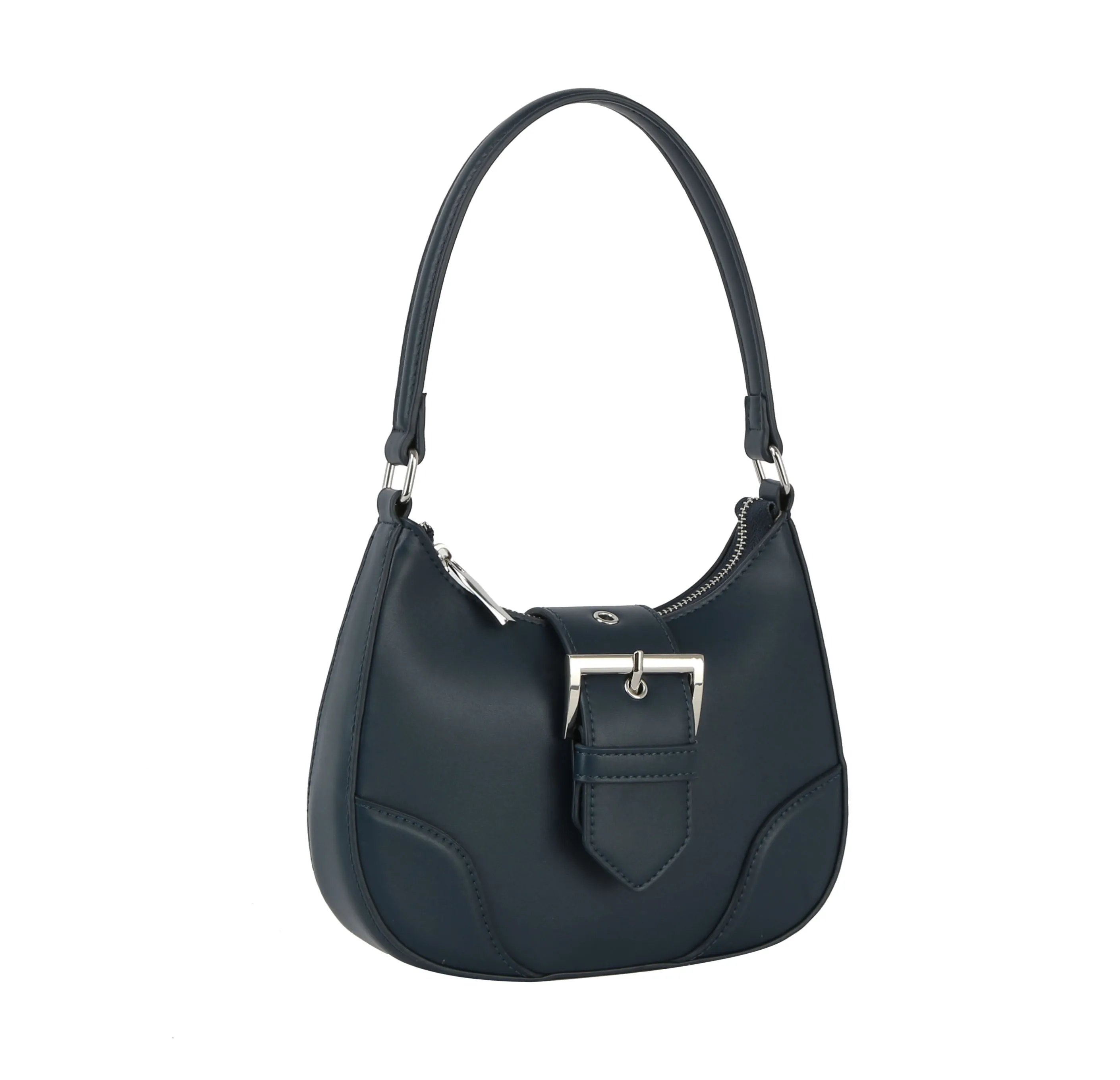 Buckle front flap shoulder bag