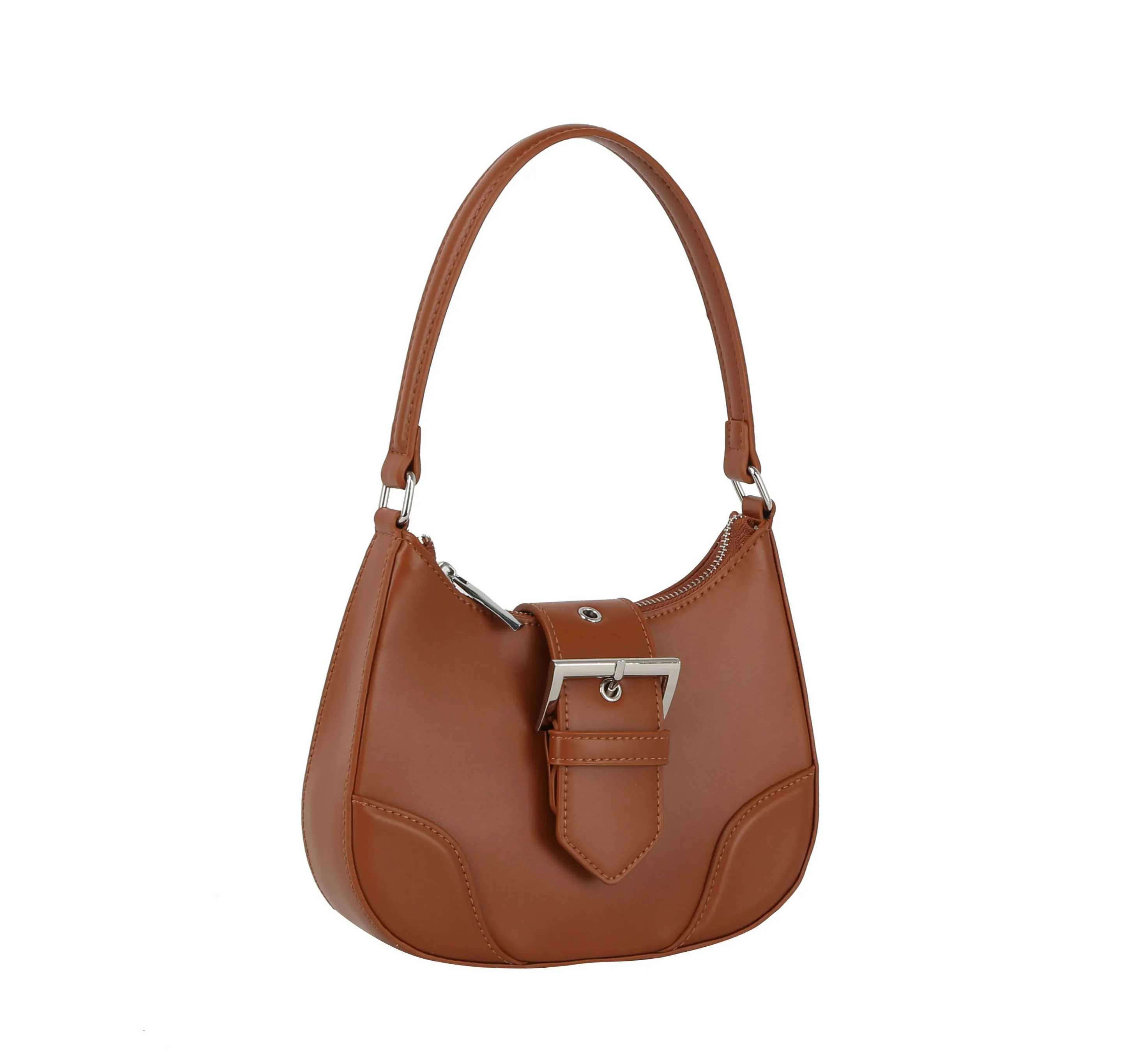 Buckle front flap shoulder bag