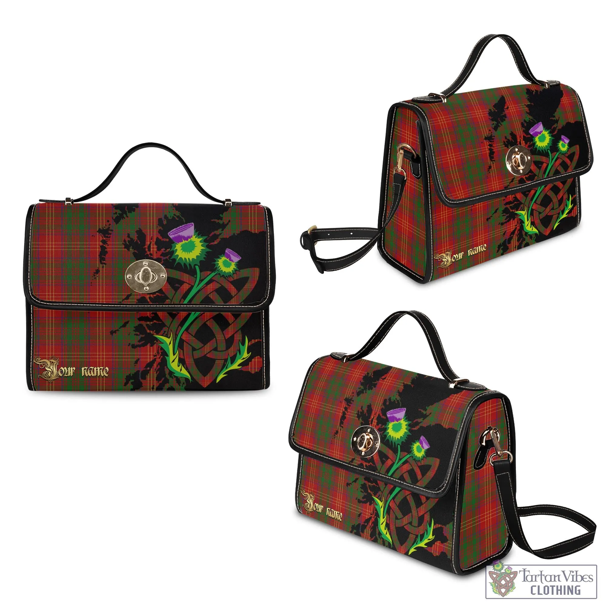 Burns Tartan Waterproof Canvas Bag with Scotland Map and Thistle Celtic Accents