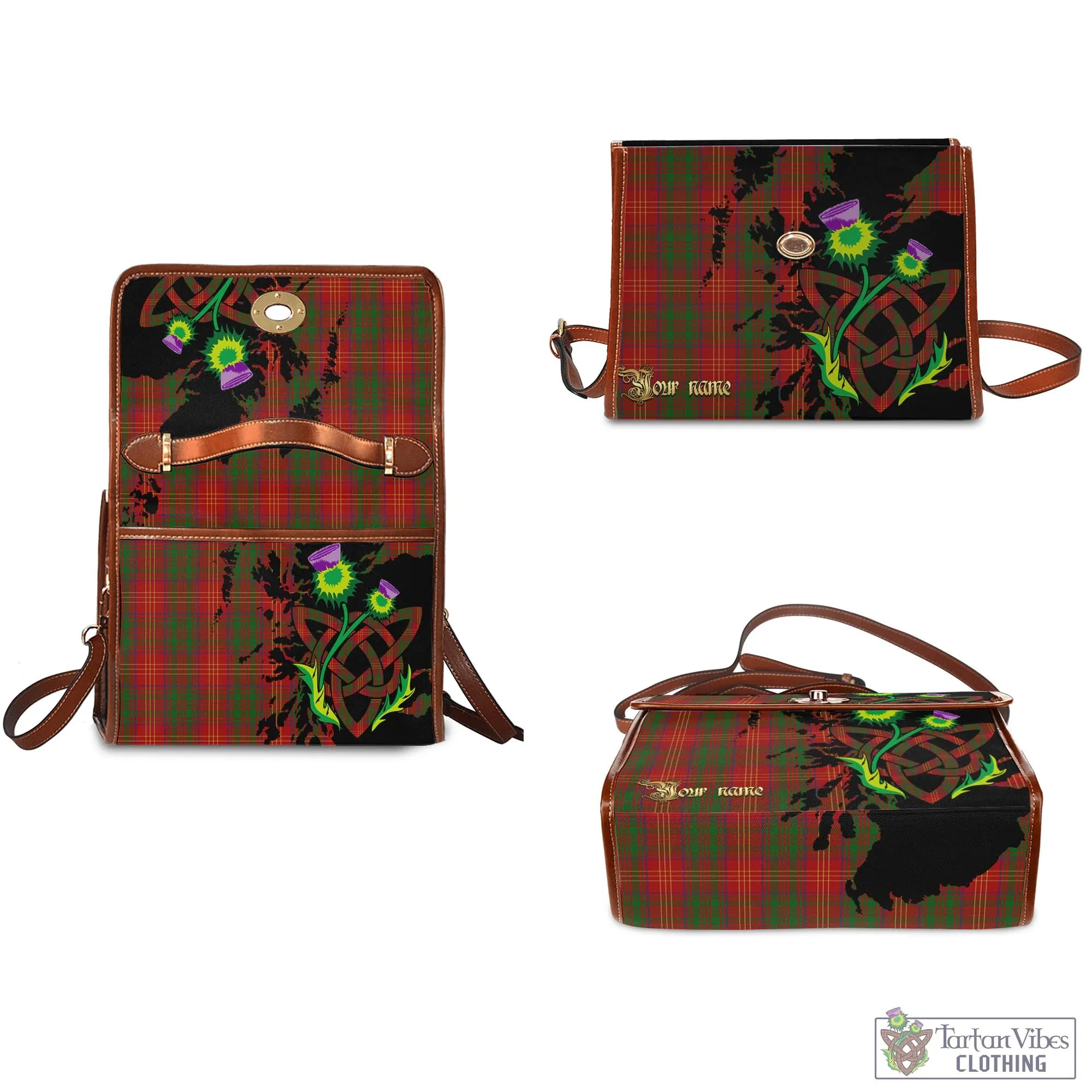 Burns Tartan Waterproof Canvas Bag with Scotland Map and Thistle Celtic Accents
