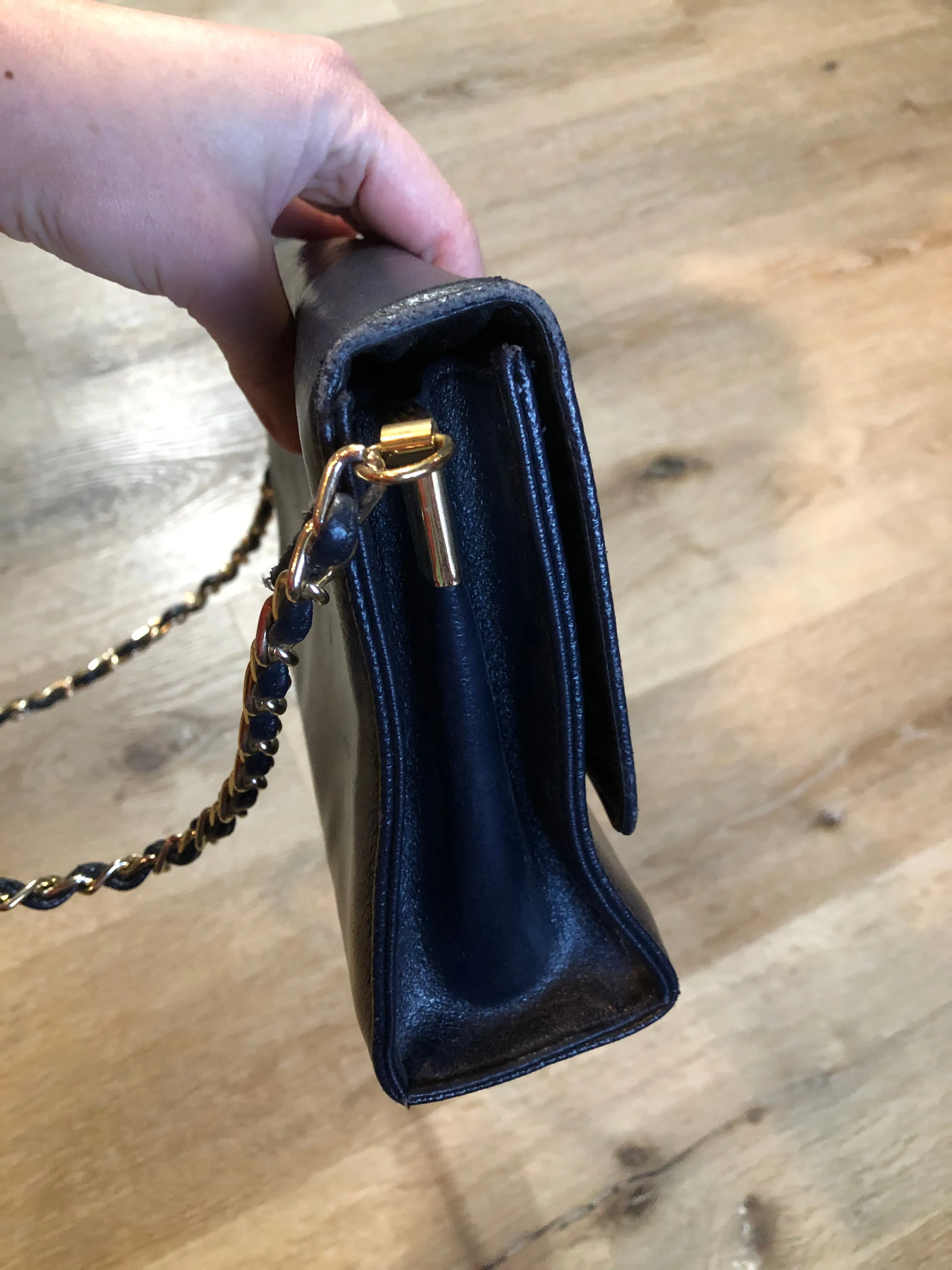Carelli Navy Crossbody Bag with Chain Strap, Made in Canada