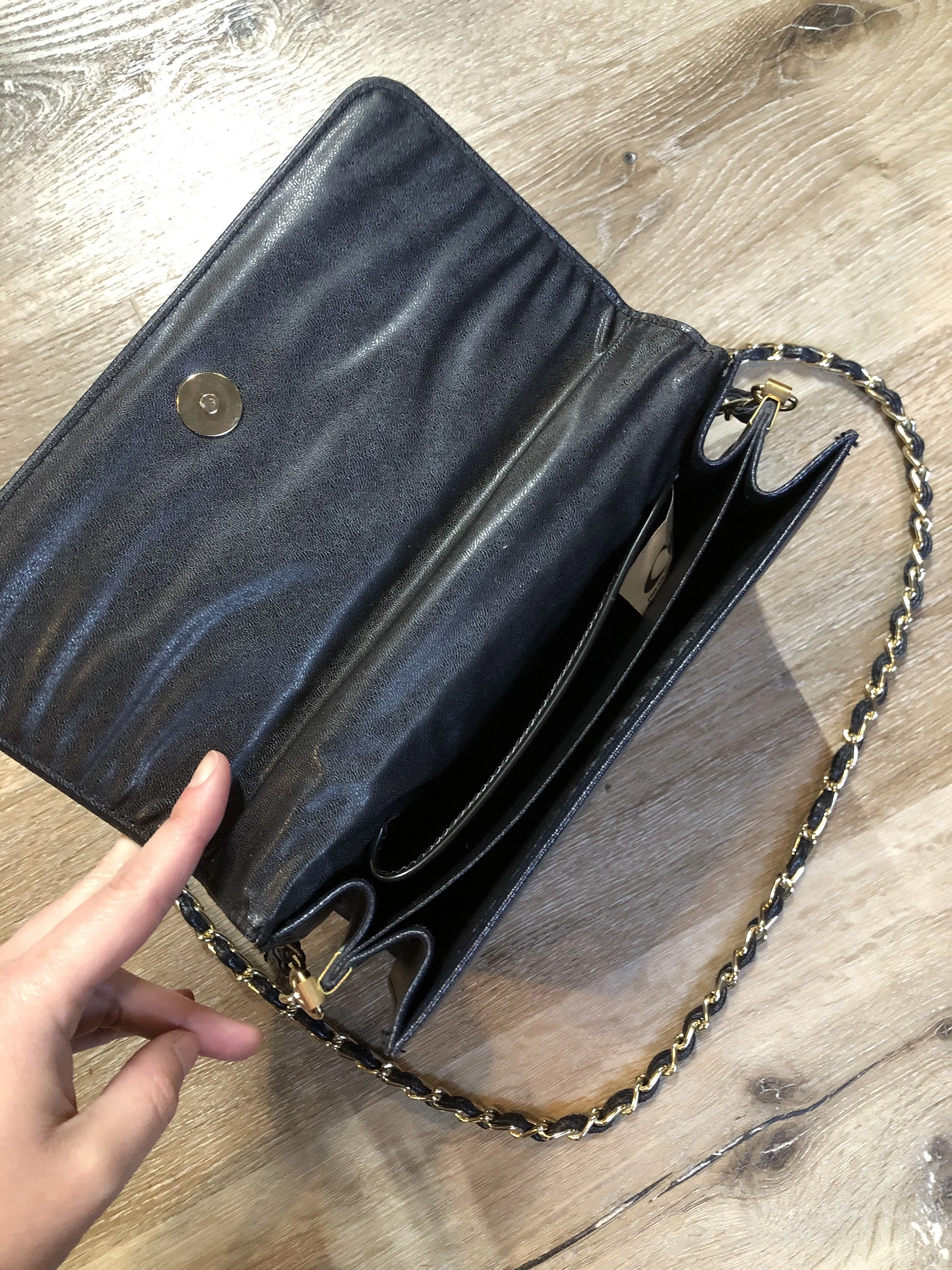 Carelli Navy Crossbody Bag with Chain Strap, Made in Canada