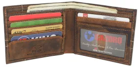 CAZORO Genuine Leather Wallets for Men-Handmade Italian Vintage Distressed Slim Bifold Men's Wallet with RFID Blocking ID Window RFID610060HTC