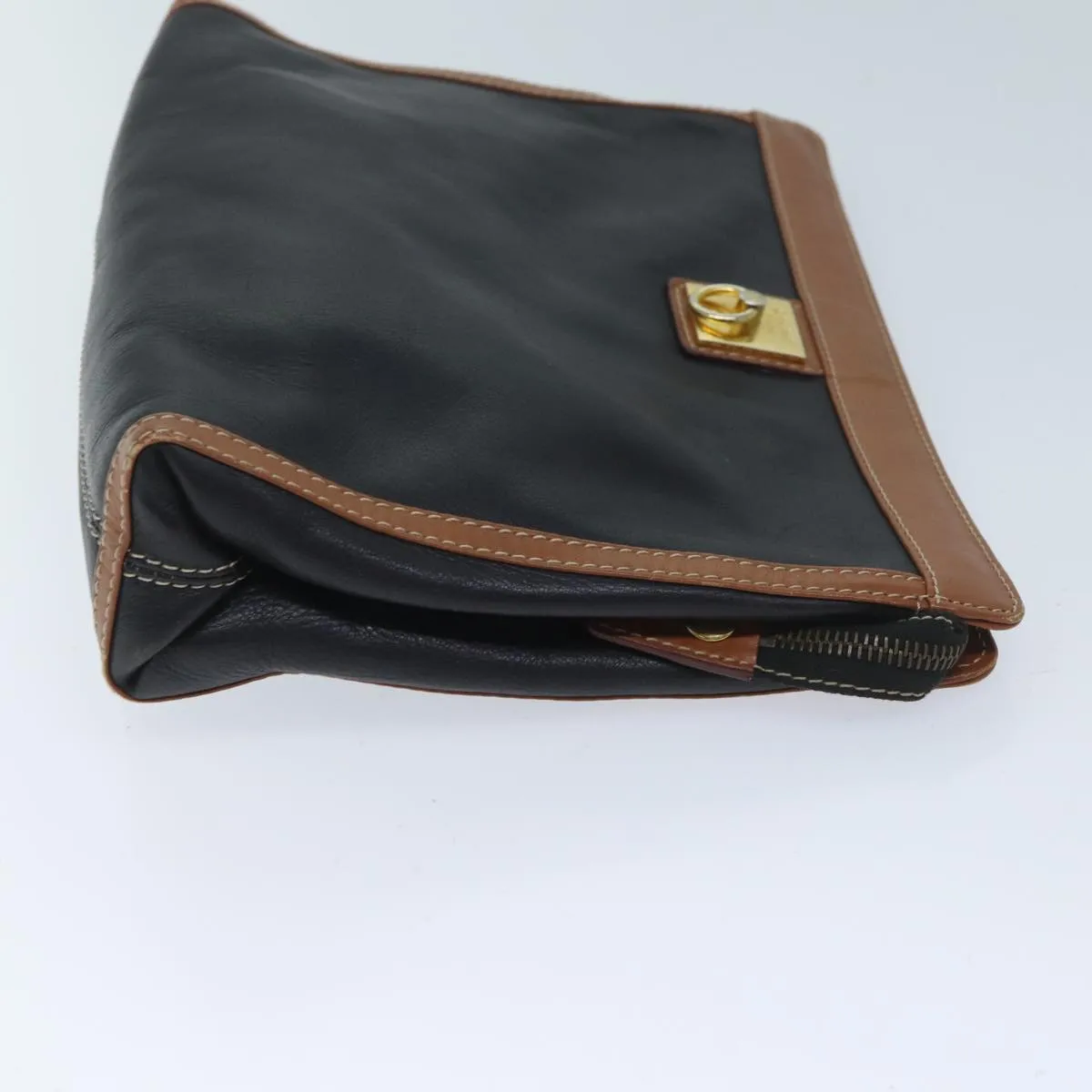 CELINE Clutch Bag Leather Black Auth yk11513