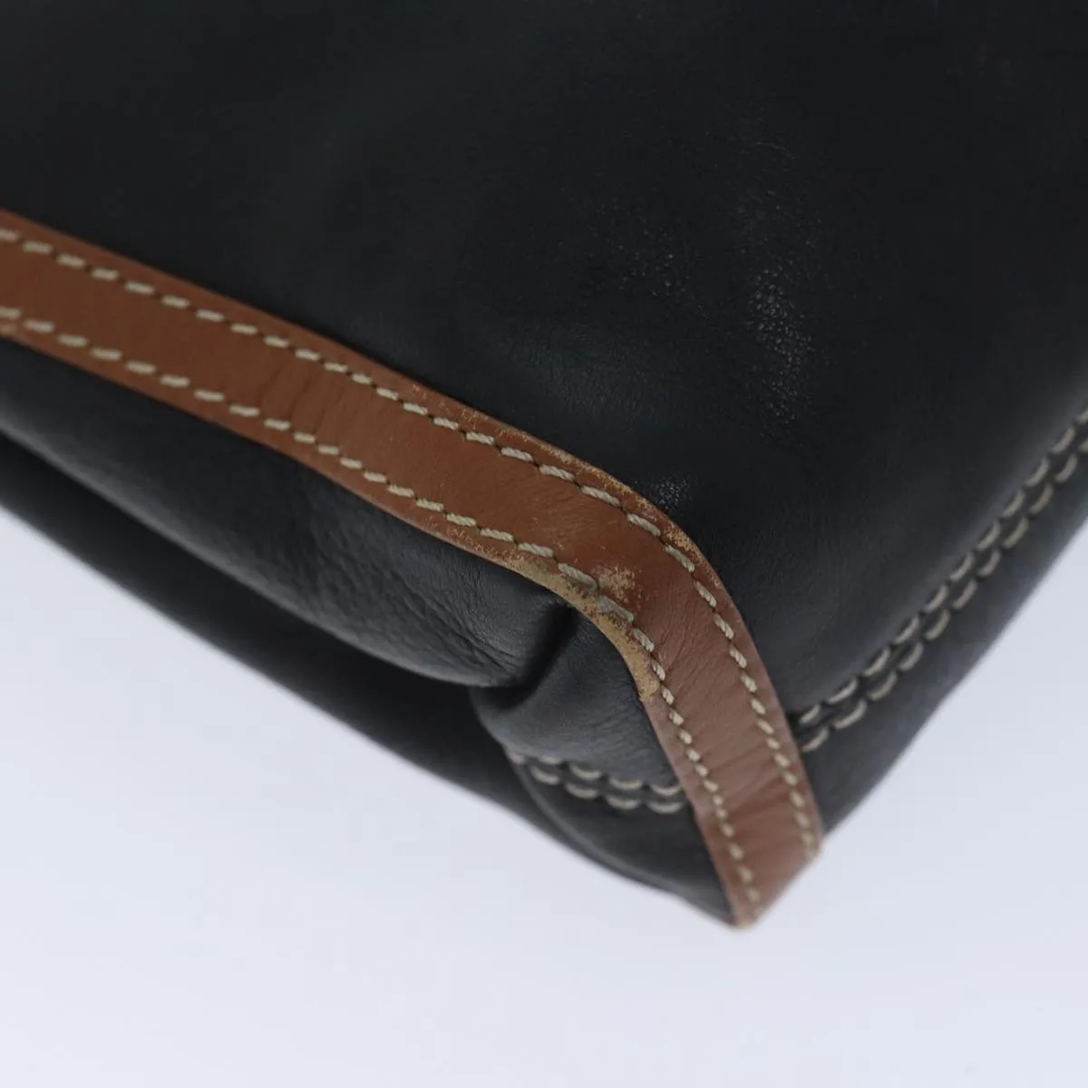 CELINE Clutch Bag Leather Black Auth yk11513