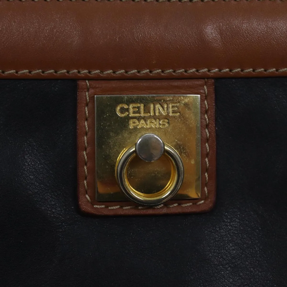 CELINE Clutch Bag Leather Black Auth yk11513