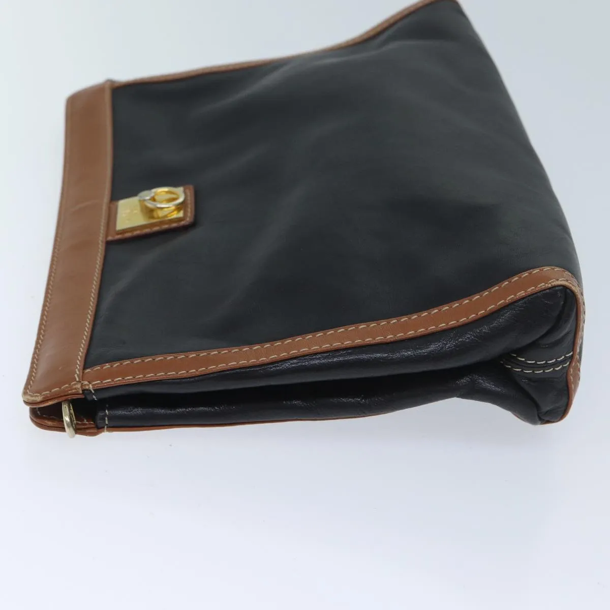 CELINE Clutch Bag Leather Black Auth yk11513