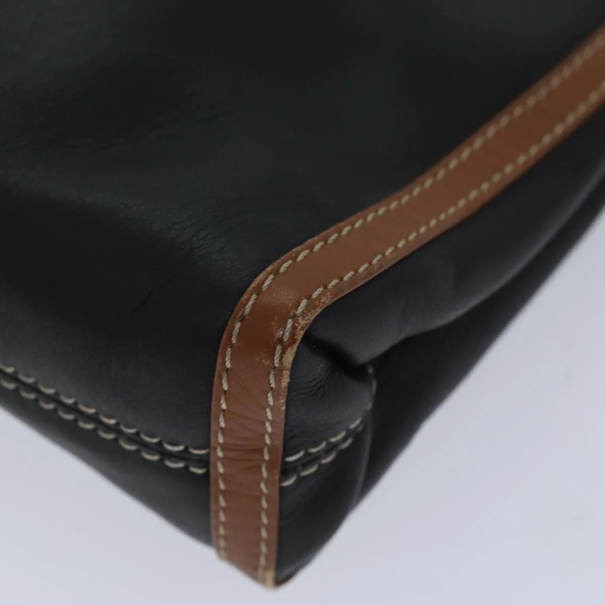 CELINE Clutch Bag Leather Black Auth yk11513
