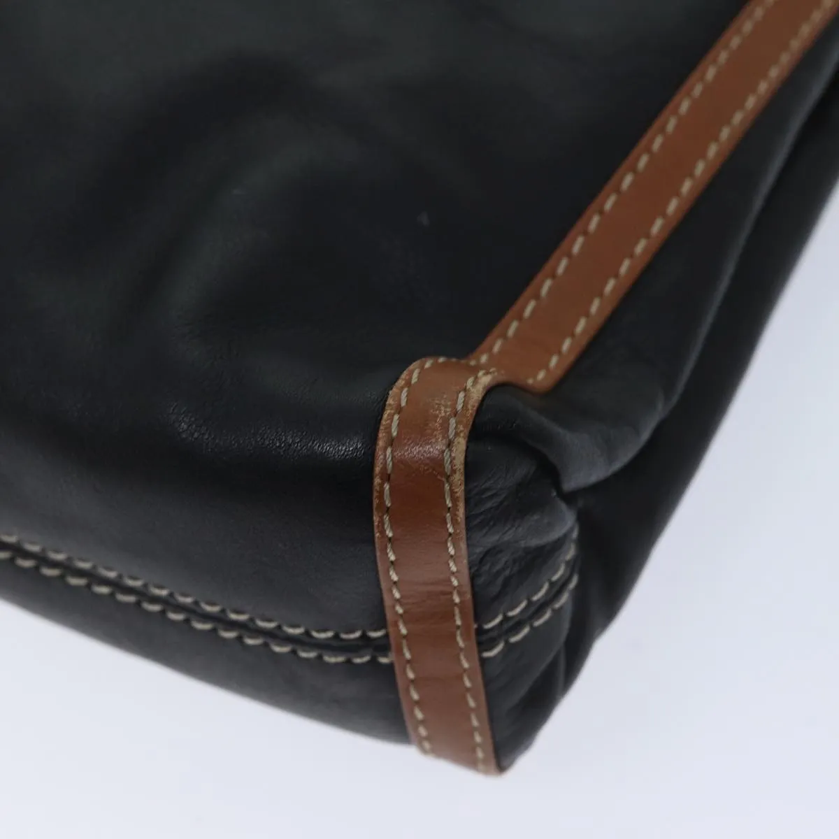 CELINE Clutch Bag Leather Black Auth yk11513