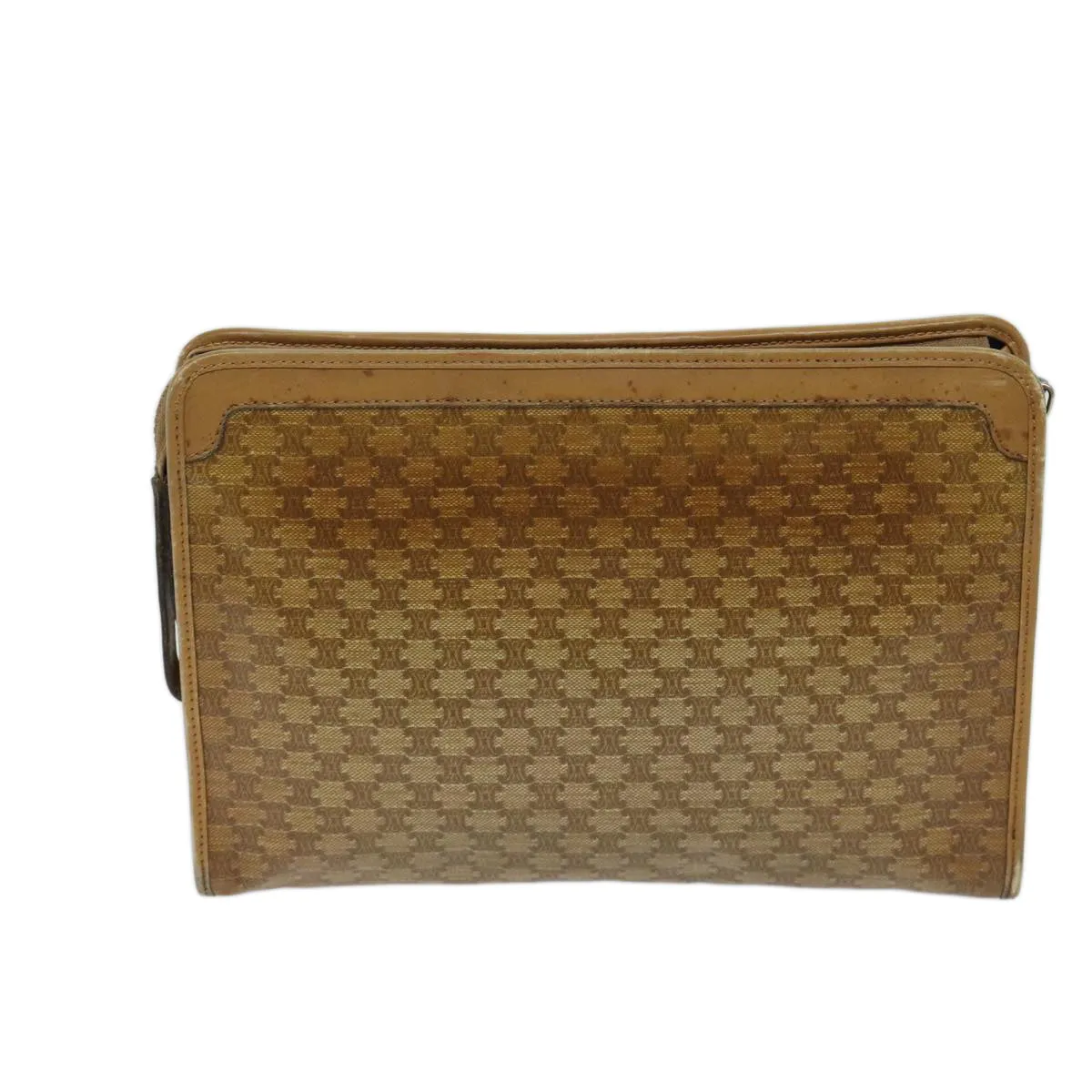 CELINE Macadam Canvas Clutch Bag Beige Auth 70658
