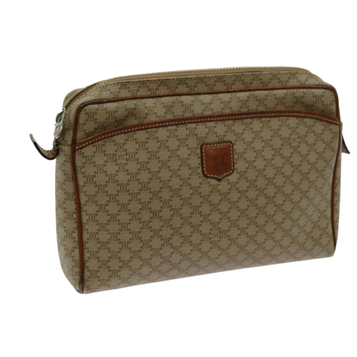 CELINE Macadam Canvas Clutch Bag Beige Auth yk11631