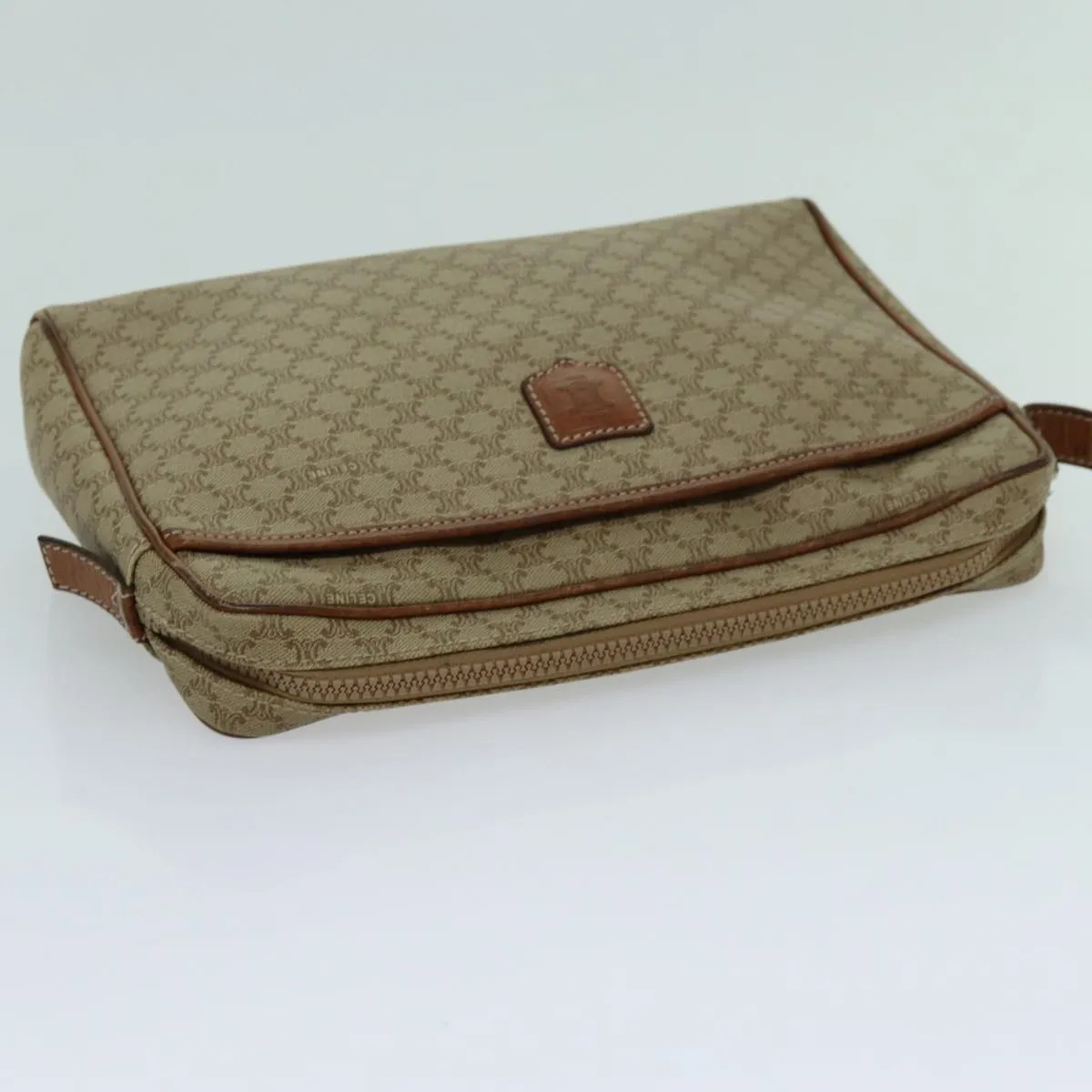 CELINE Macadam Canvas Clutch Bag Beige Auth yk11631
