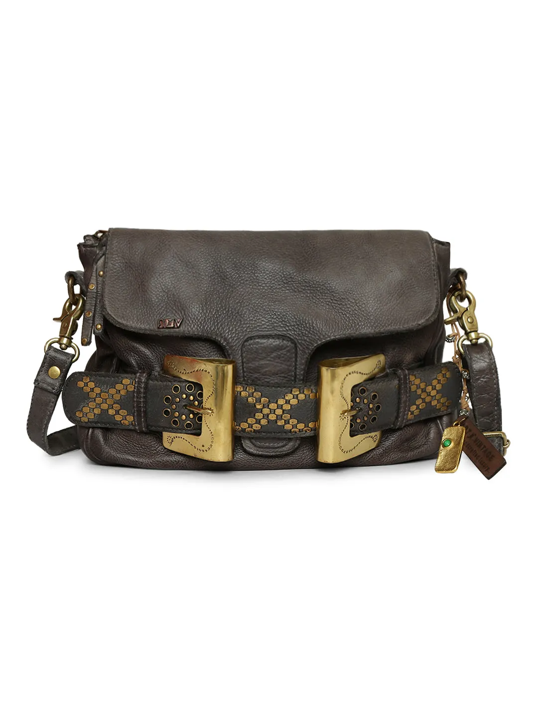Crossbody Chic: Black Leather Women Bag By Art N Vintage