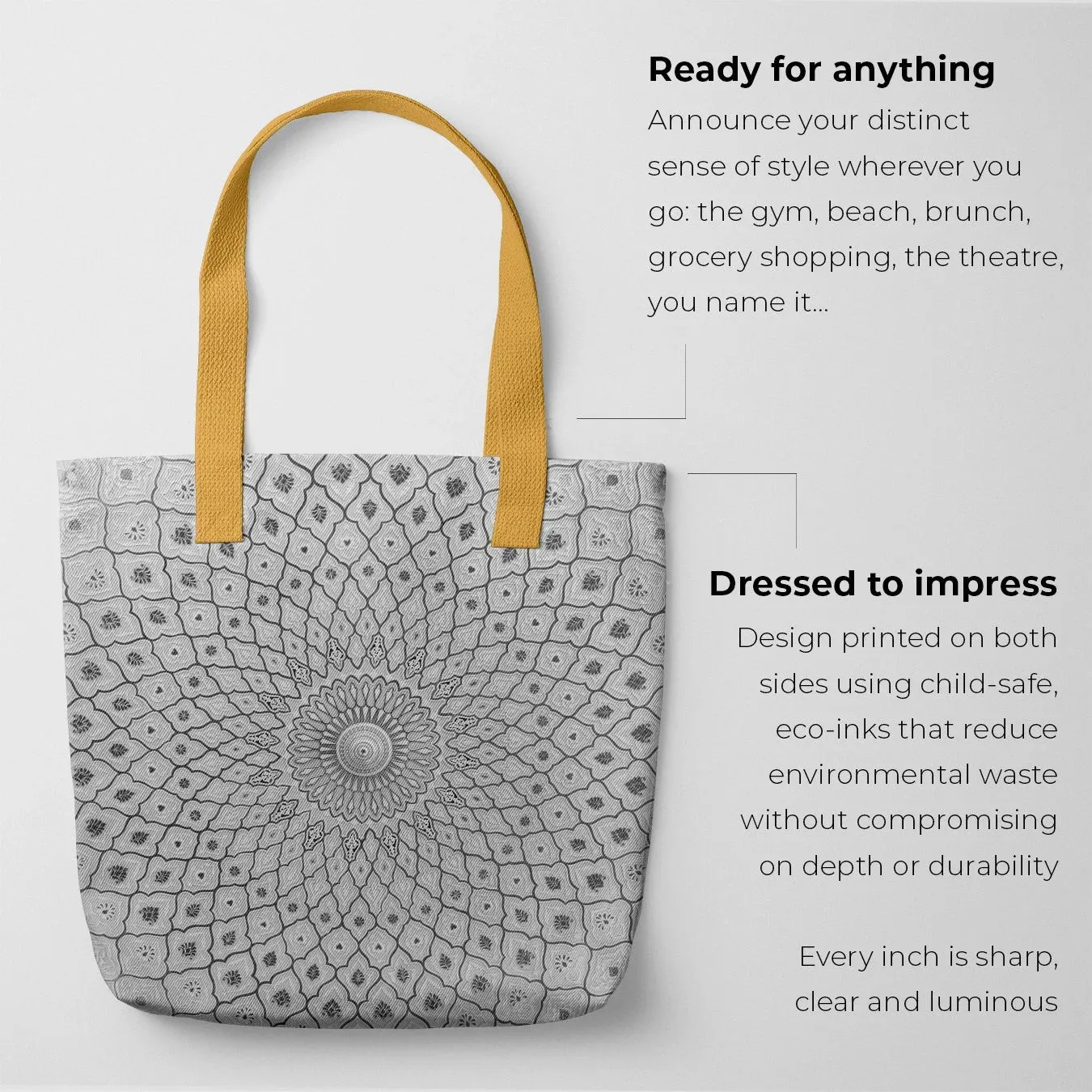 Divine Order - Black and White Islamic Pattern Tote Bag
