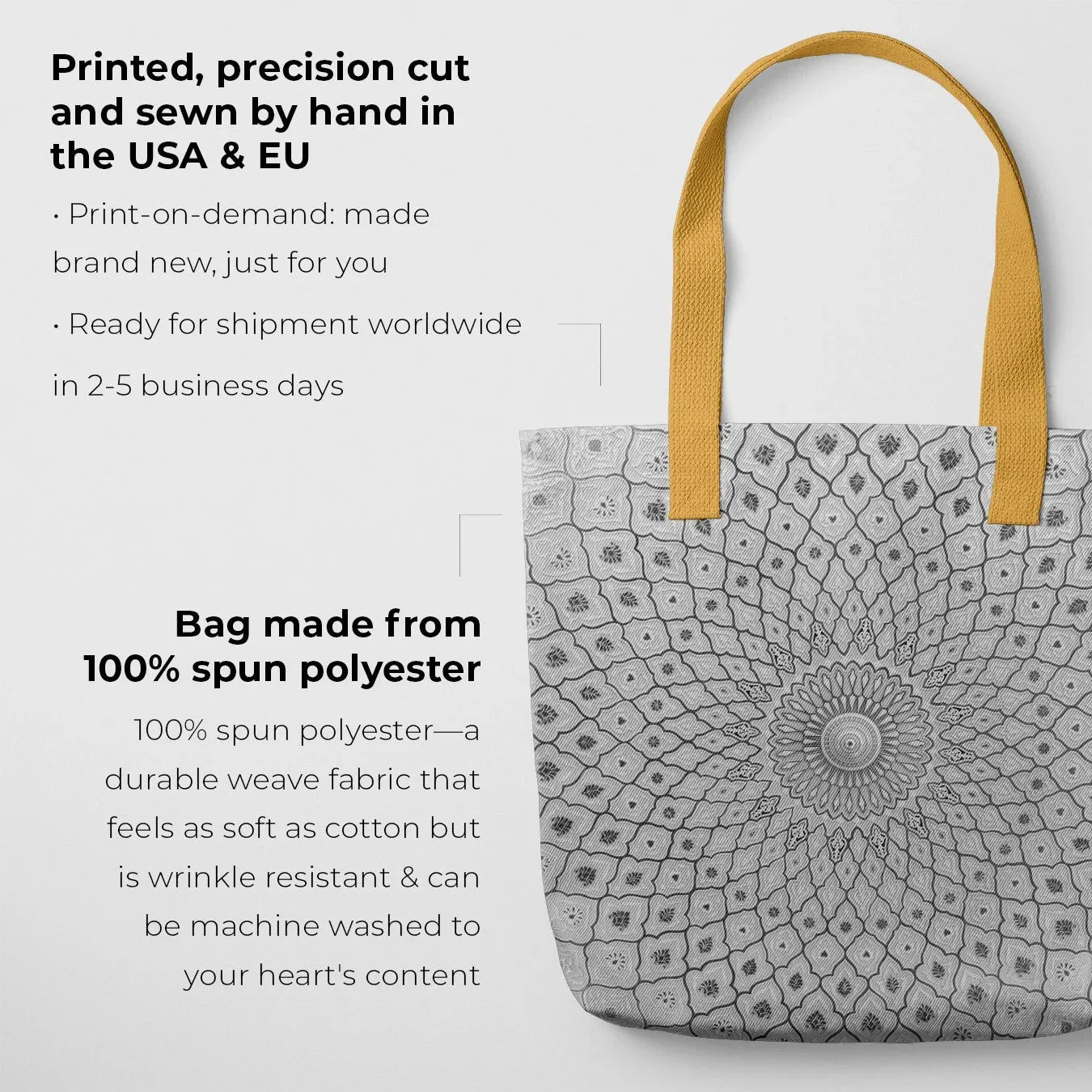 Divine Order - Black and White Islamic Pattern Tote Bag