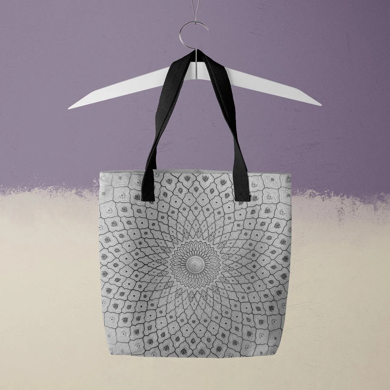 Divine Order - Black and White Islamic Pattern Tote Bag