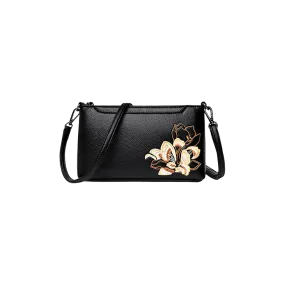 Embroidery Leather Shoulder Clutch Wallet Orchid