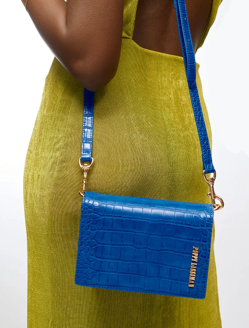 Felipe Flap Bag - Electric Blue Croc