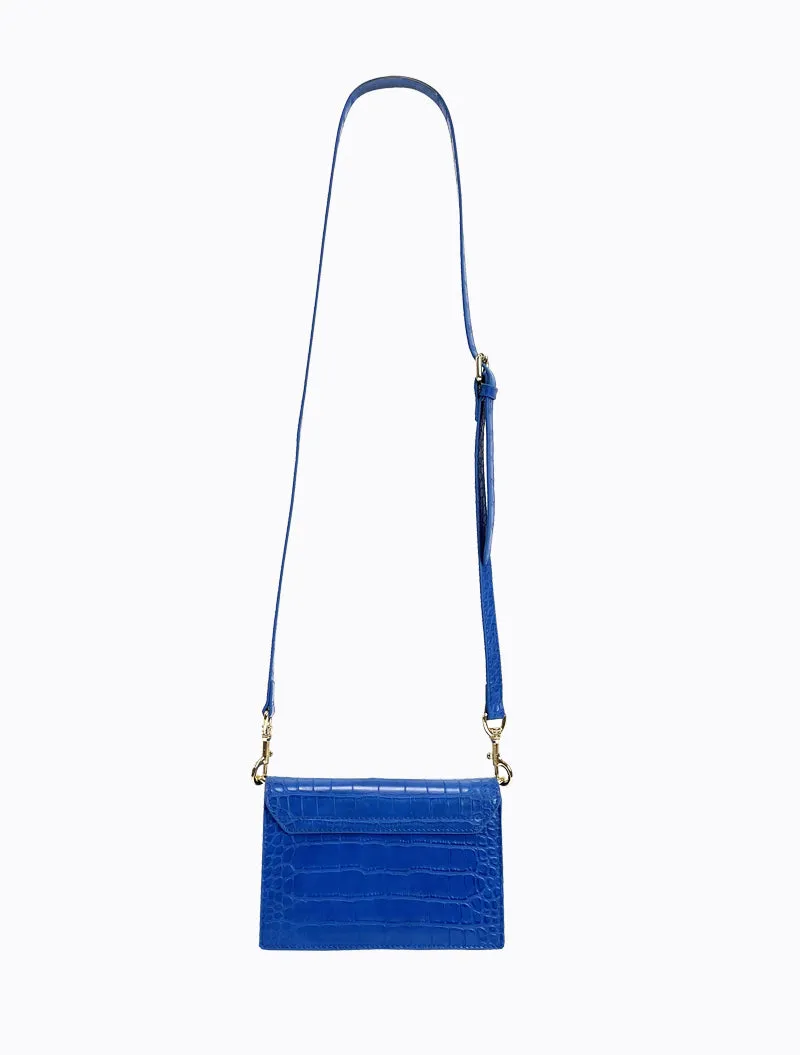 Felipe Flap Bag - Electric Blue Croc