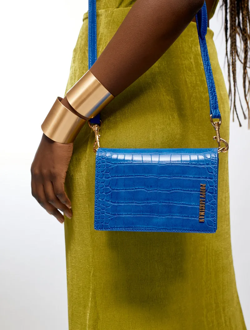 Felipe Flap Bag - Electric Blue Croc